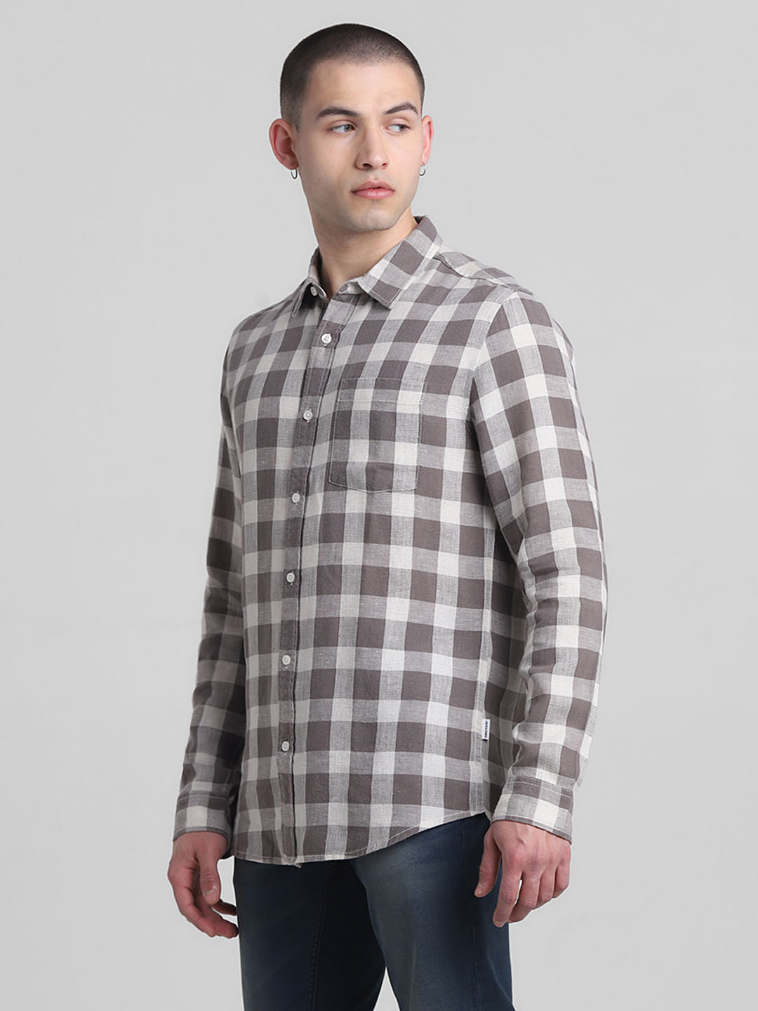 Brown Check Print Full Sleeves Shirt