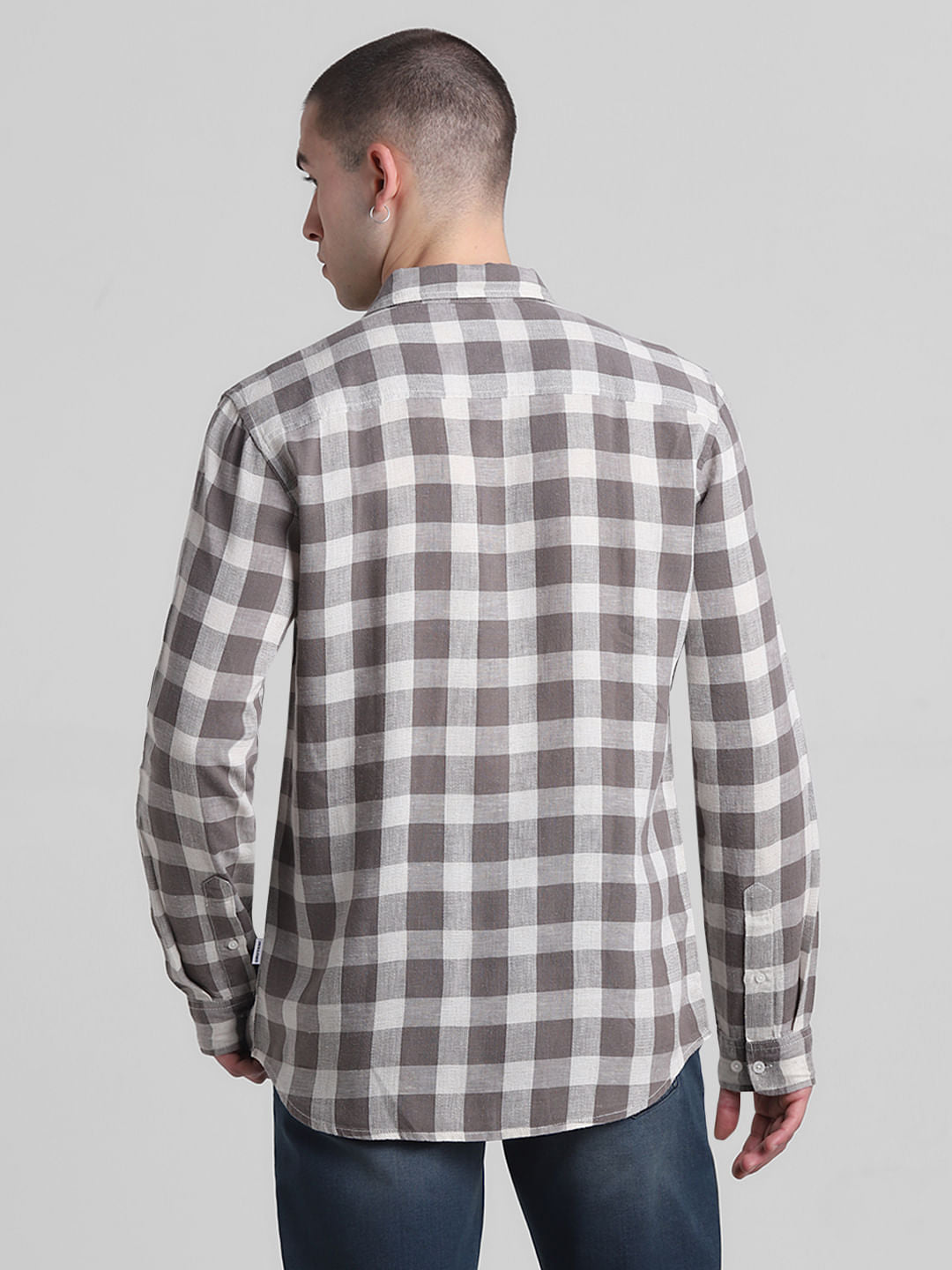 Brown Check Print Full Sleeves Shirt