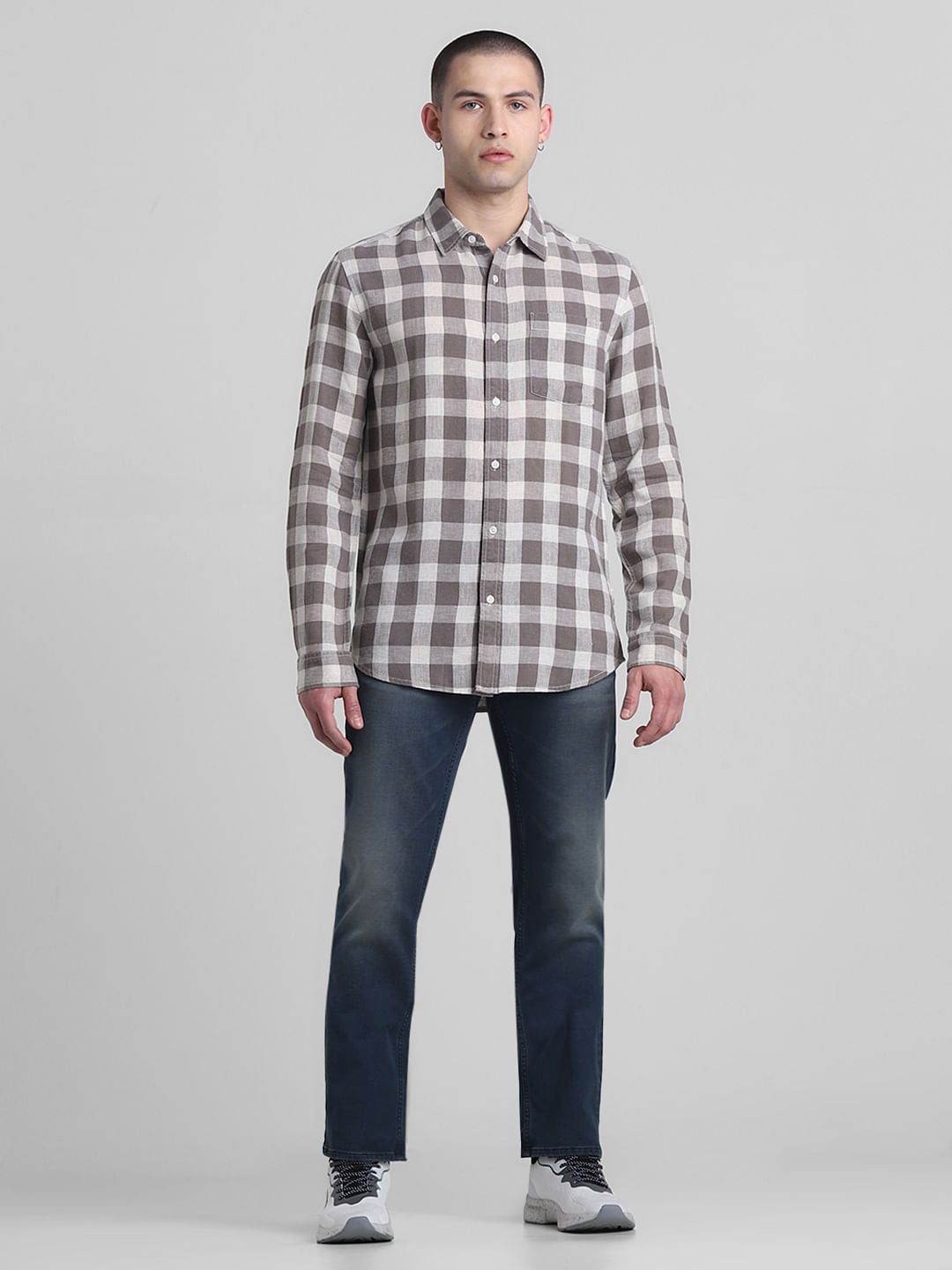 Brown Check Print Full Sleeves Shirt
