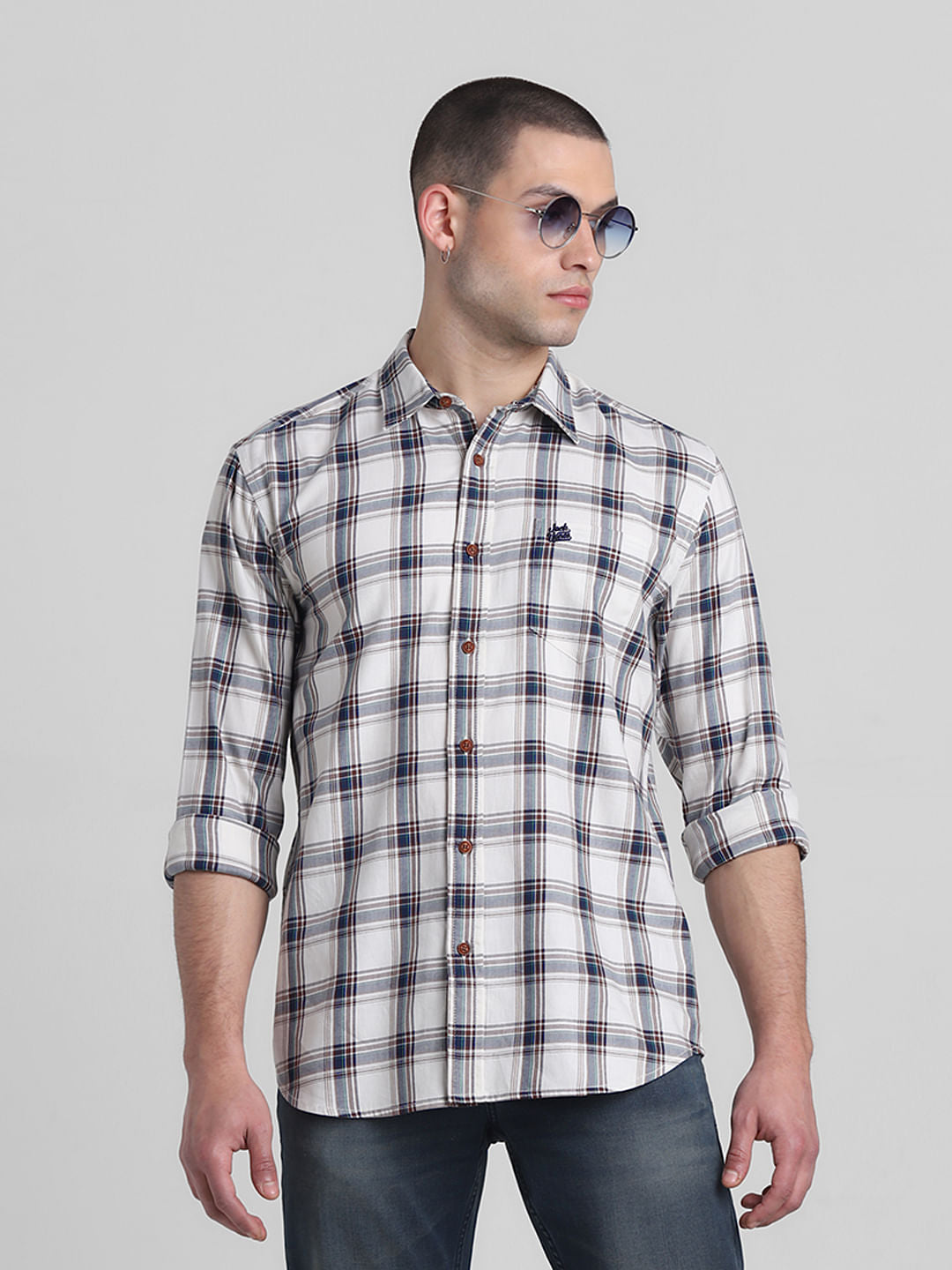 White Check Print Full Sleeves Shirt