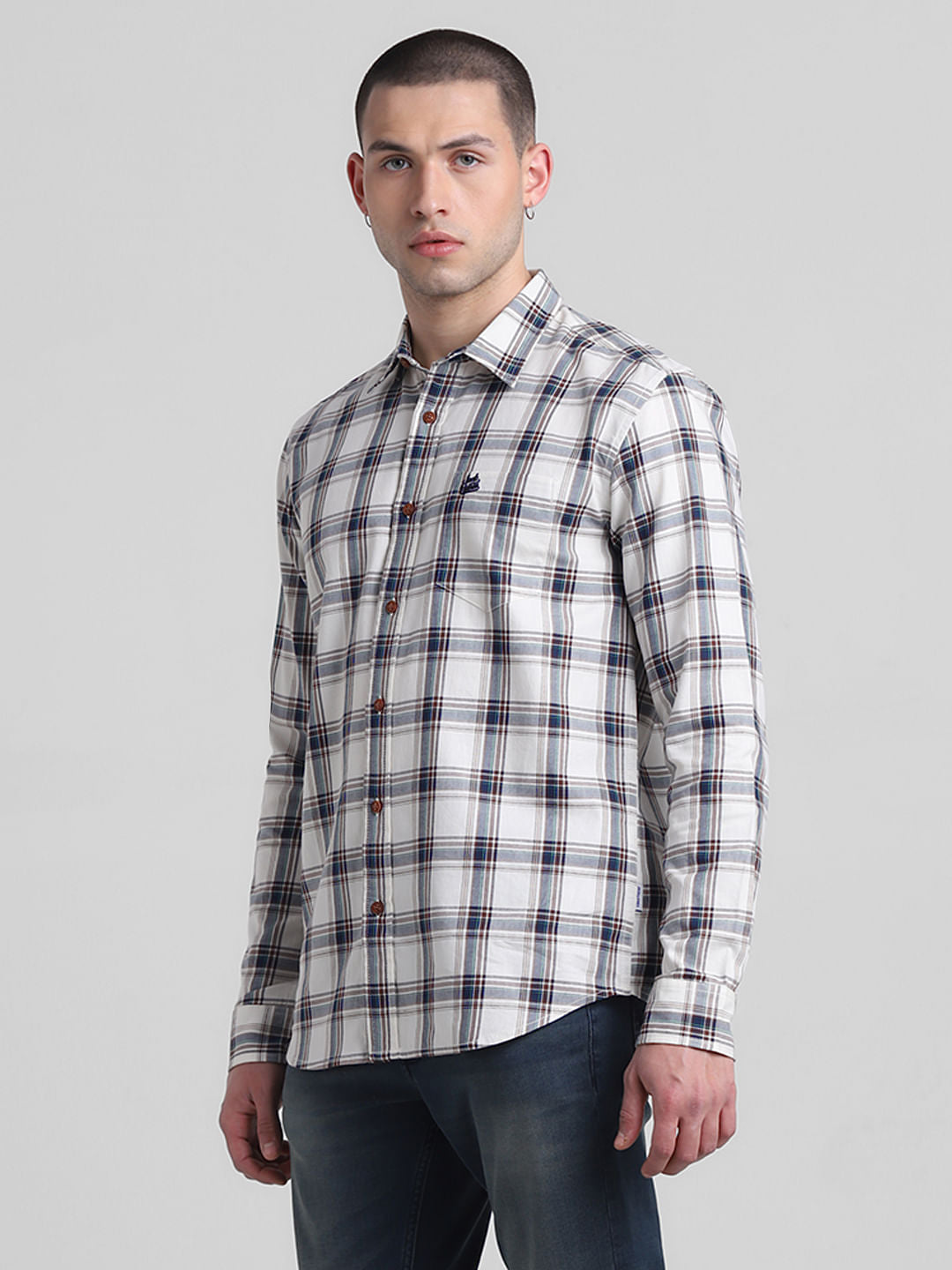 White Check Print Full Sleeves Shirt
