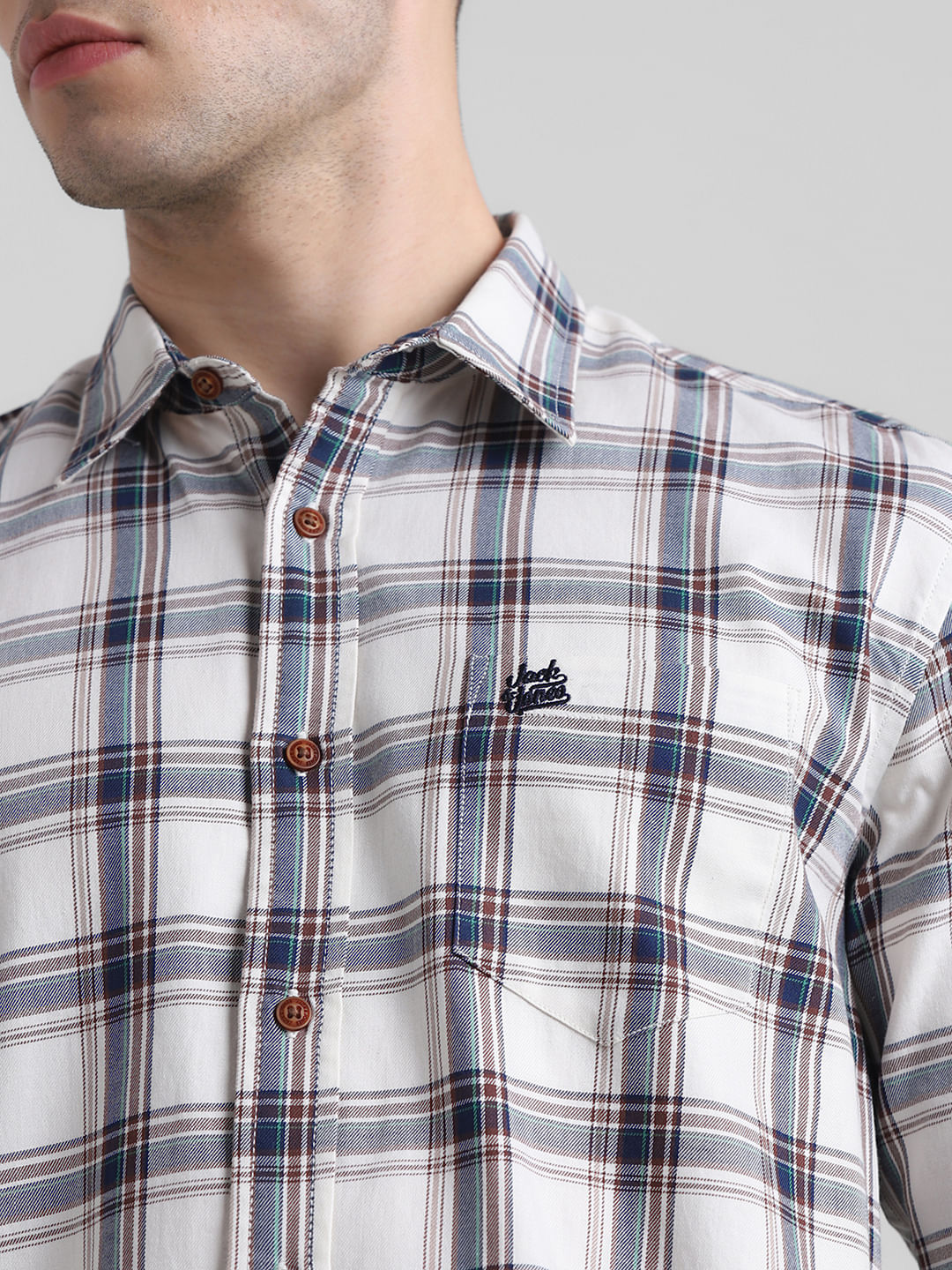 White Check Print Full Sleeves Shirt