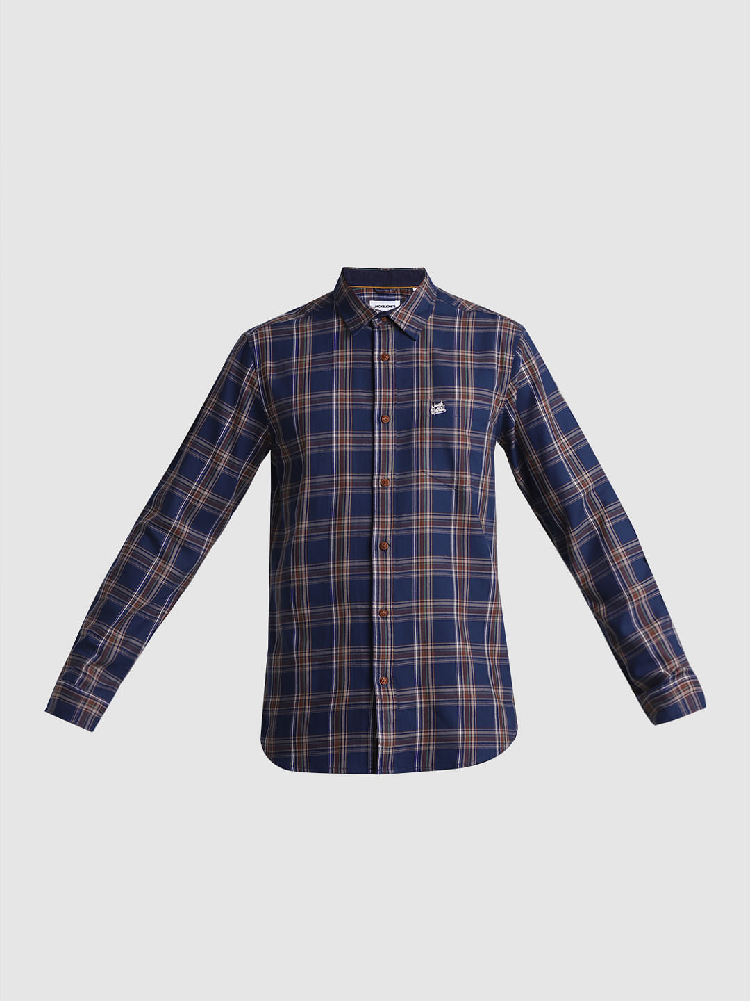 Navy Blue Check Print Full Sleeves Shirt