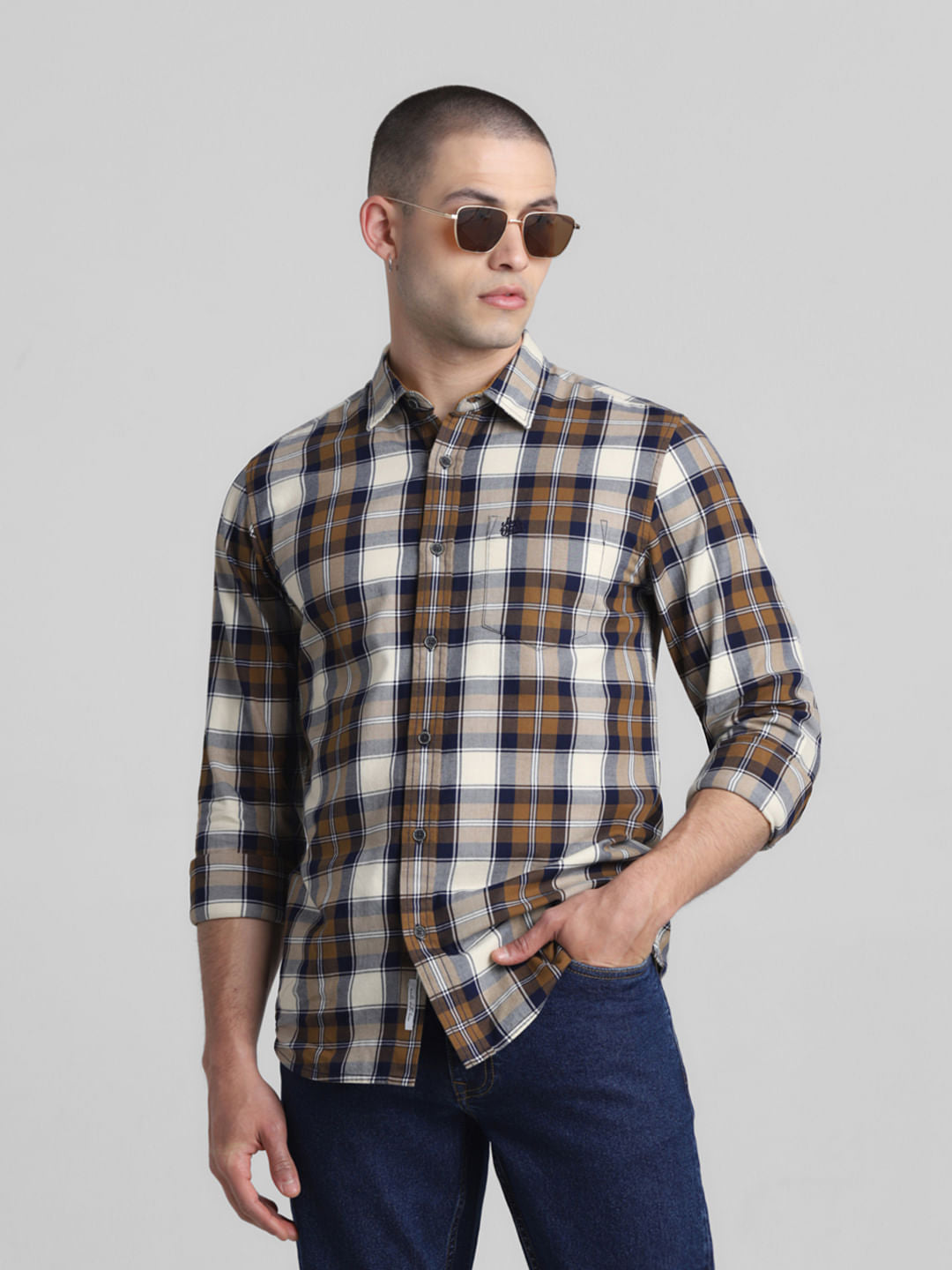 Brown Check Full Sleeves Shirt