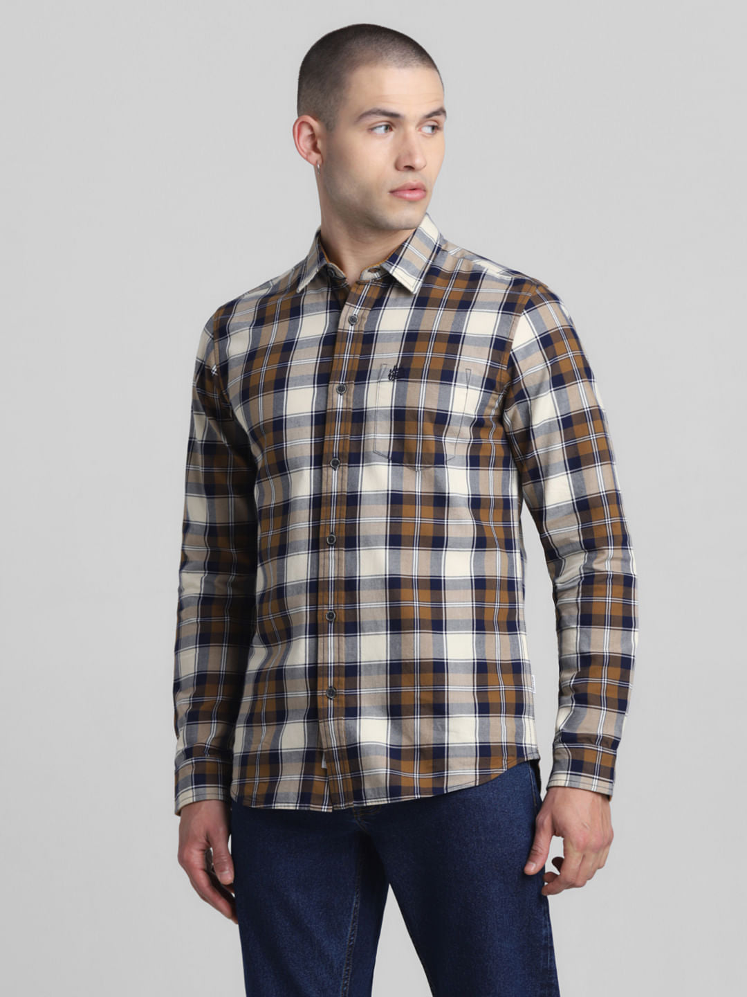 Brown Check Full Sleeves Shirt