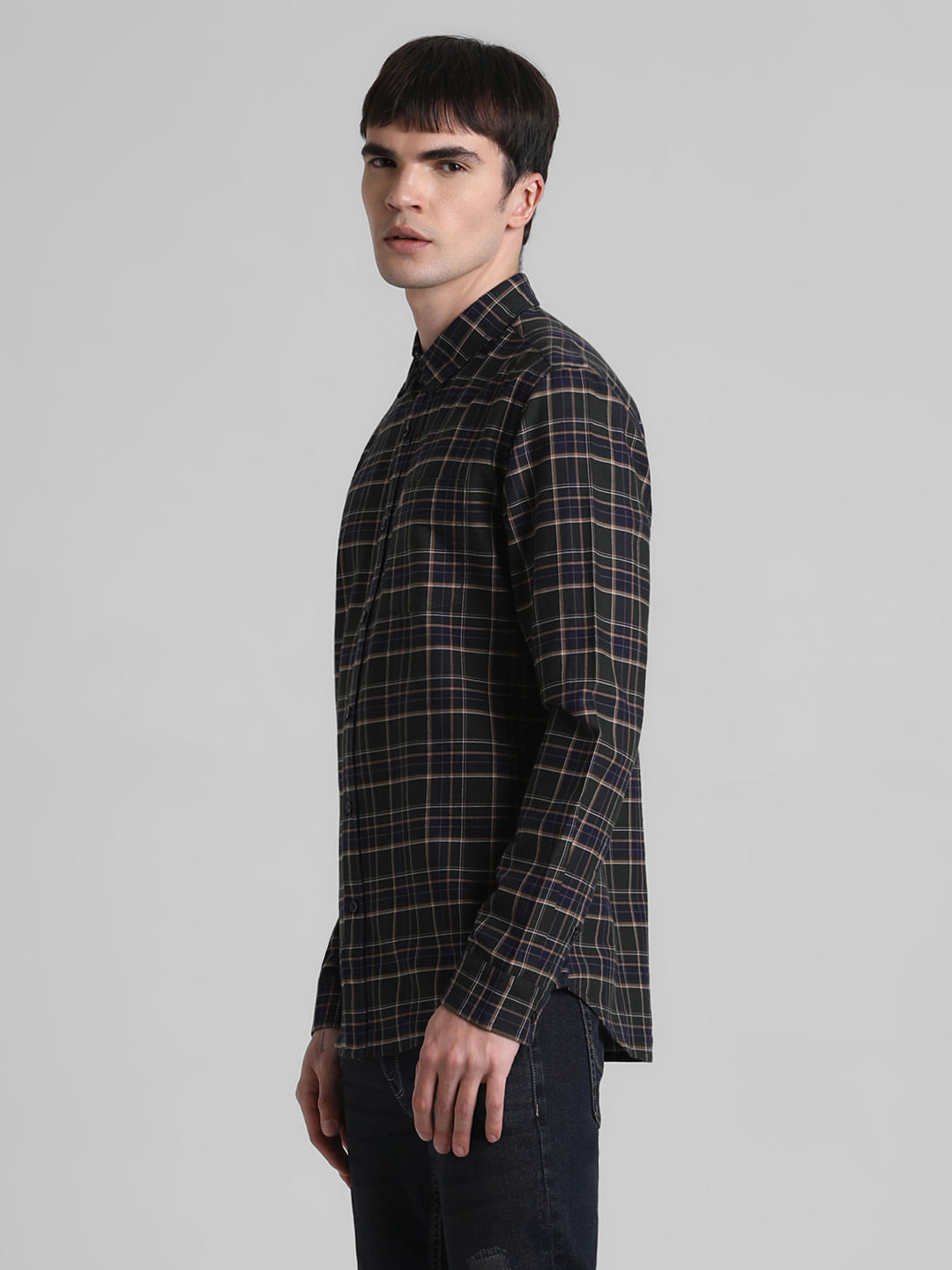 Dark Green Check Full Sleeves Shirt