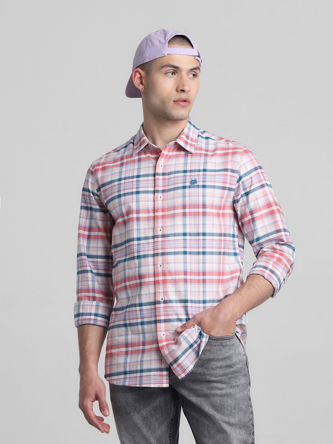 Pink Check Full Sleeves Shirt - S