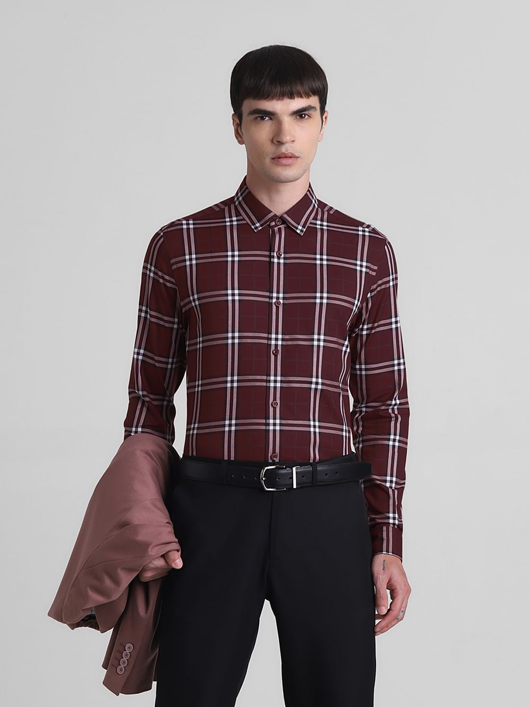 Red Check Full Sleeves Shirt - L