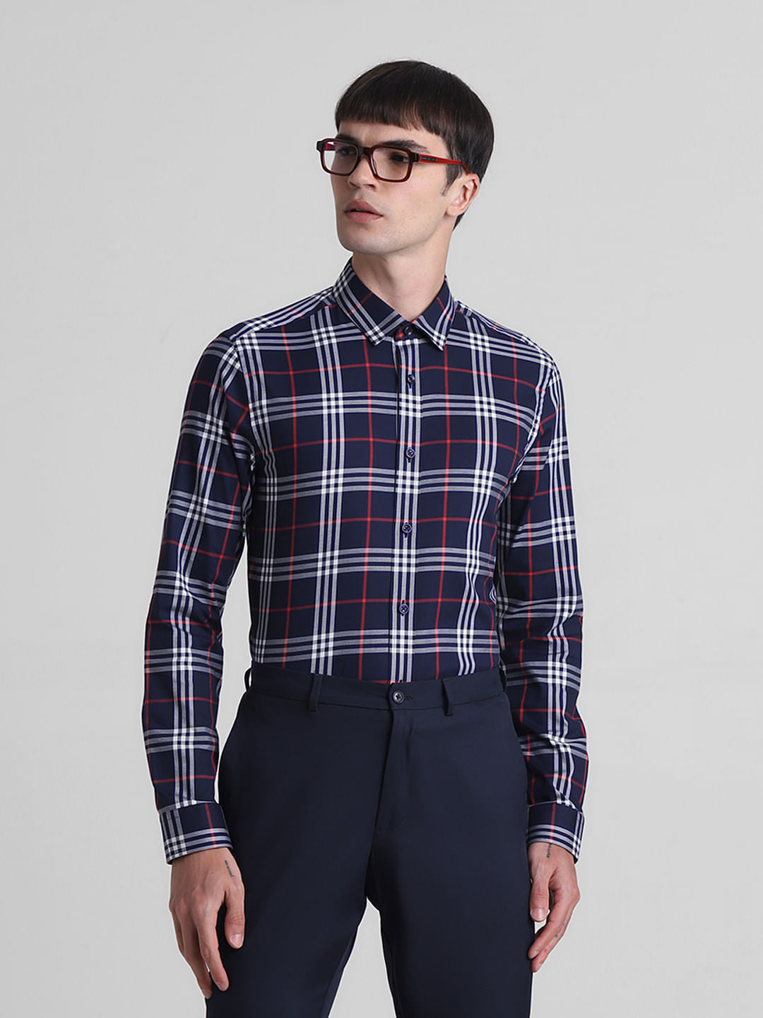 Blue Check Full Sleeves Shirt - M