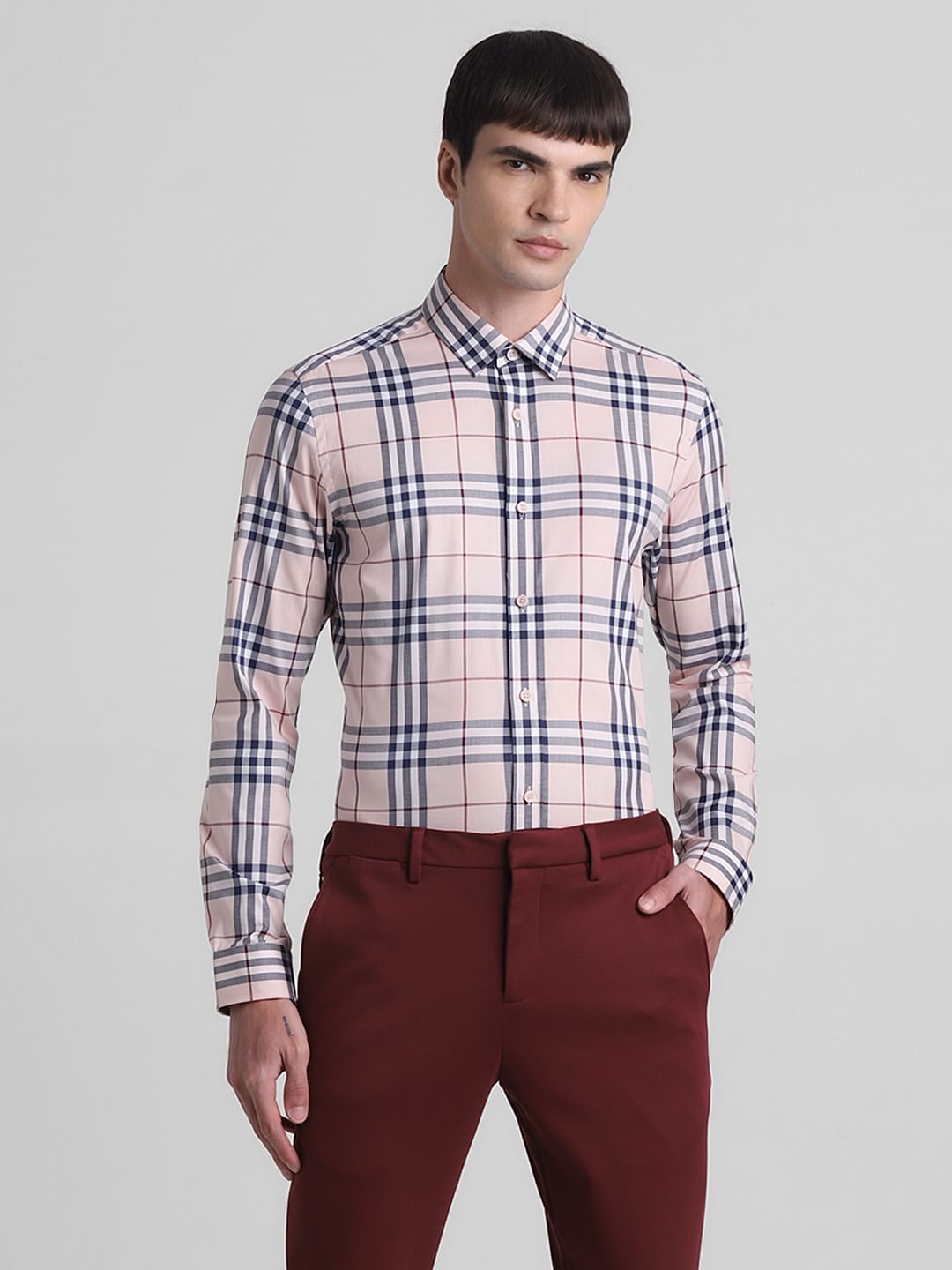 Peach Check Full Sleeves Shirt