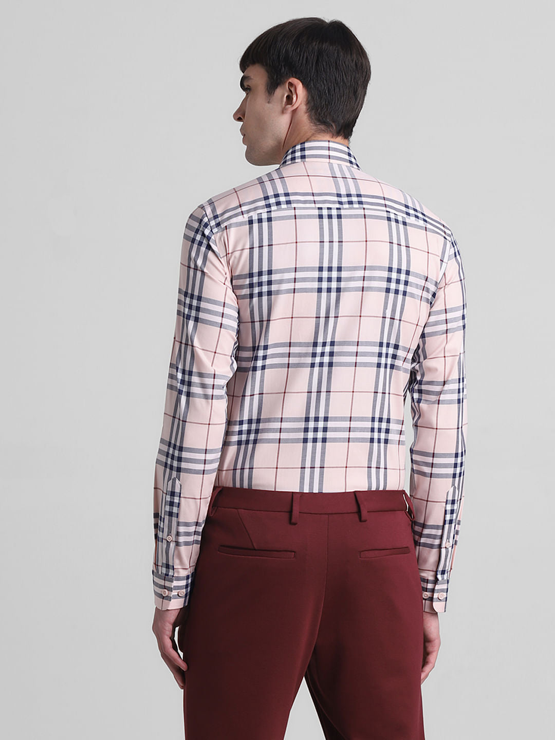 Peach Check Full Sleeves Shirt
