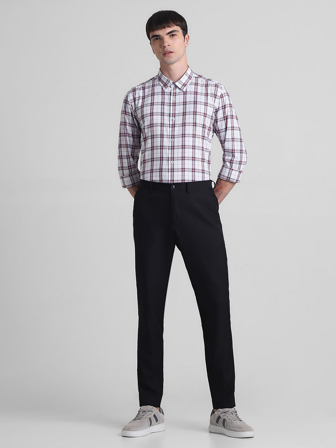 White Check Print Full Sleeves Shirt