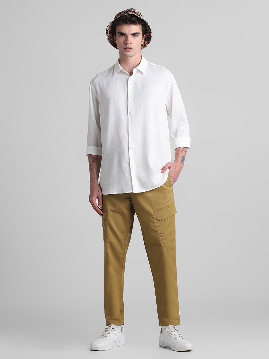 Khaki Mid Rise Cargo Pants
