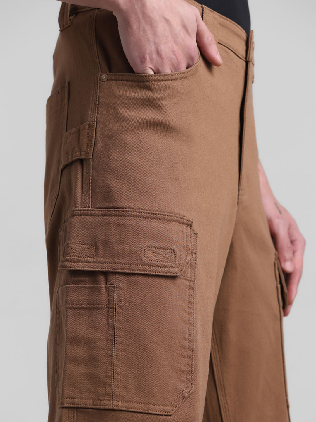 Brown Mid Rise Regular Fit Cargo Pants