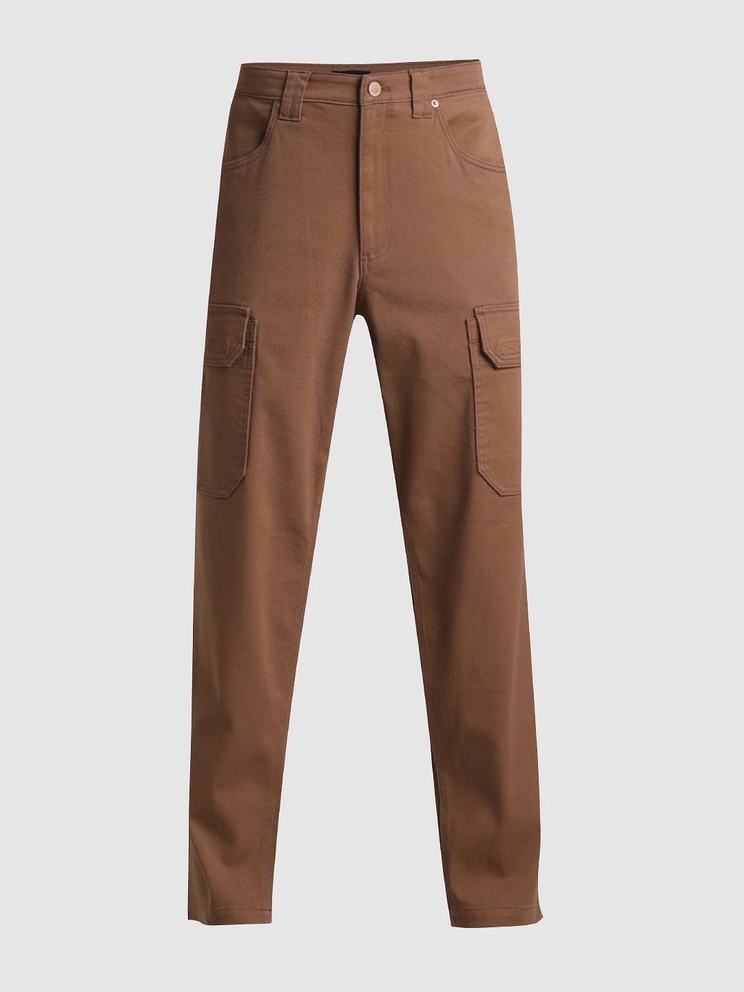 Brown Mid Rise Regular Fit Cargo Pants