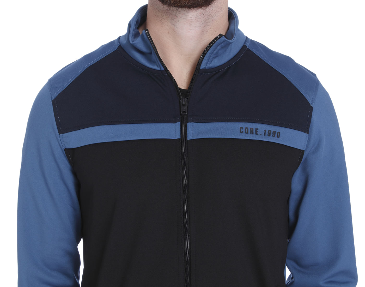 Blue High Neck Zip Up Sweatshirt