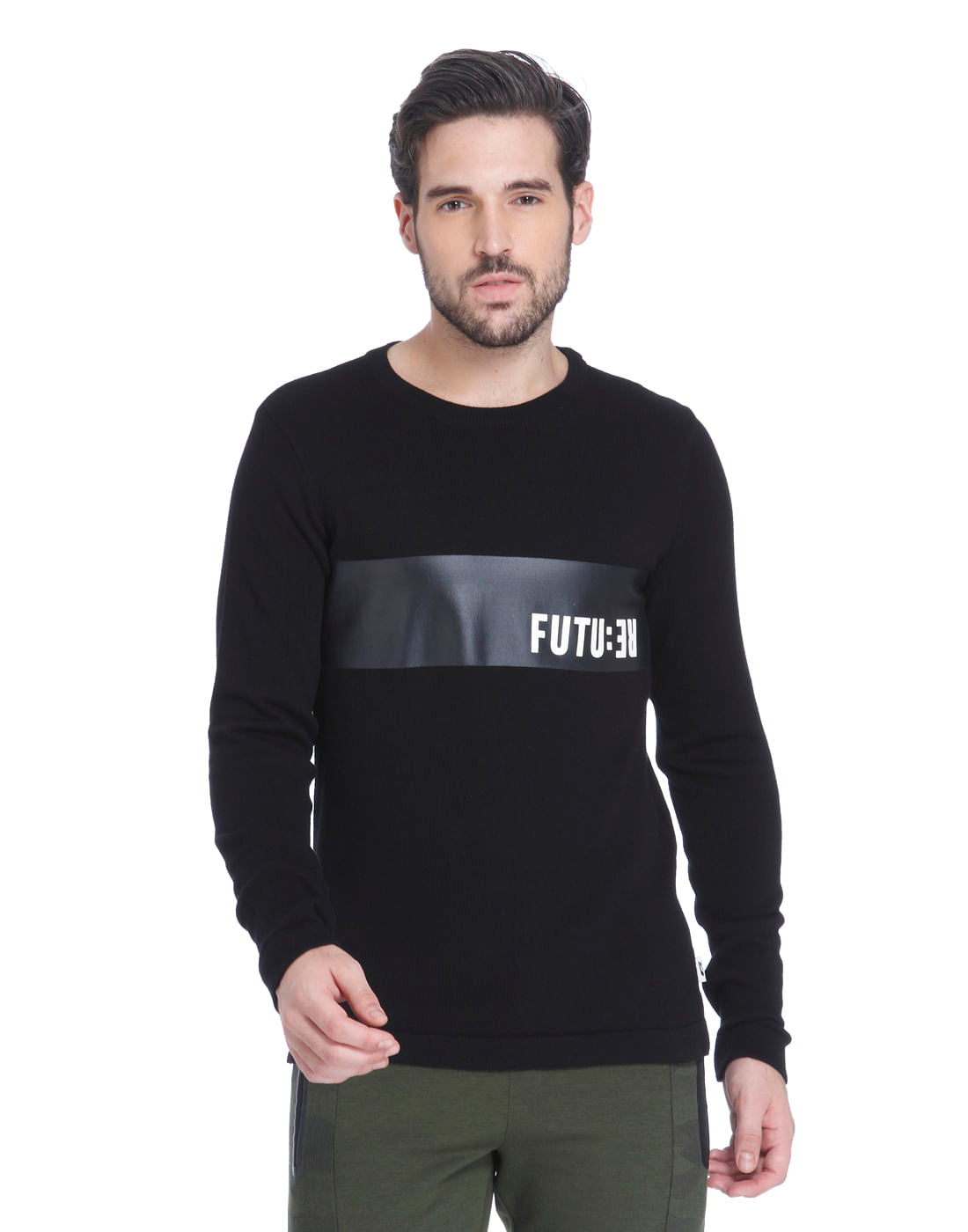 Black Placement Print Pullover - S