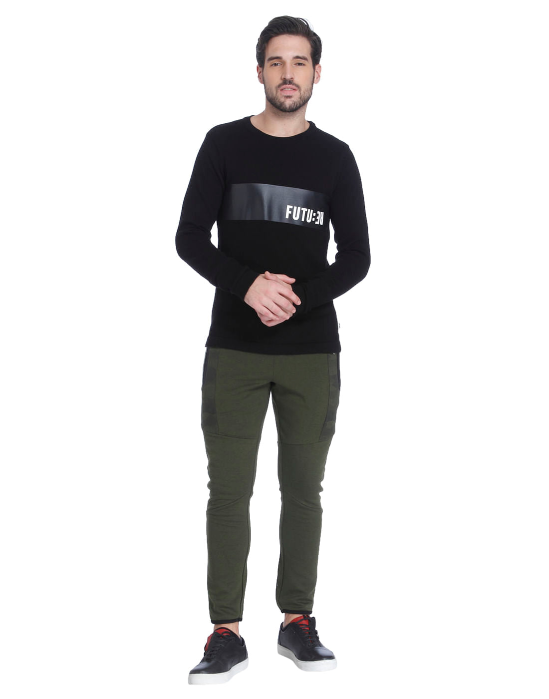 Black Placement Print Pullover