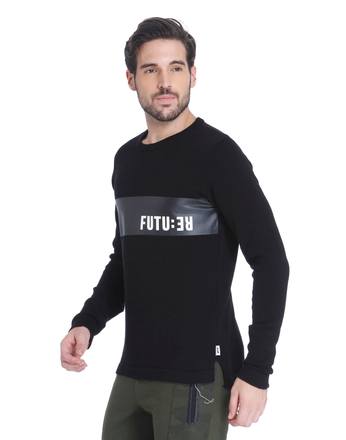 Black Placement Print Pullover