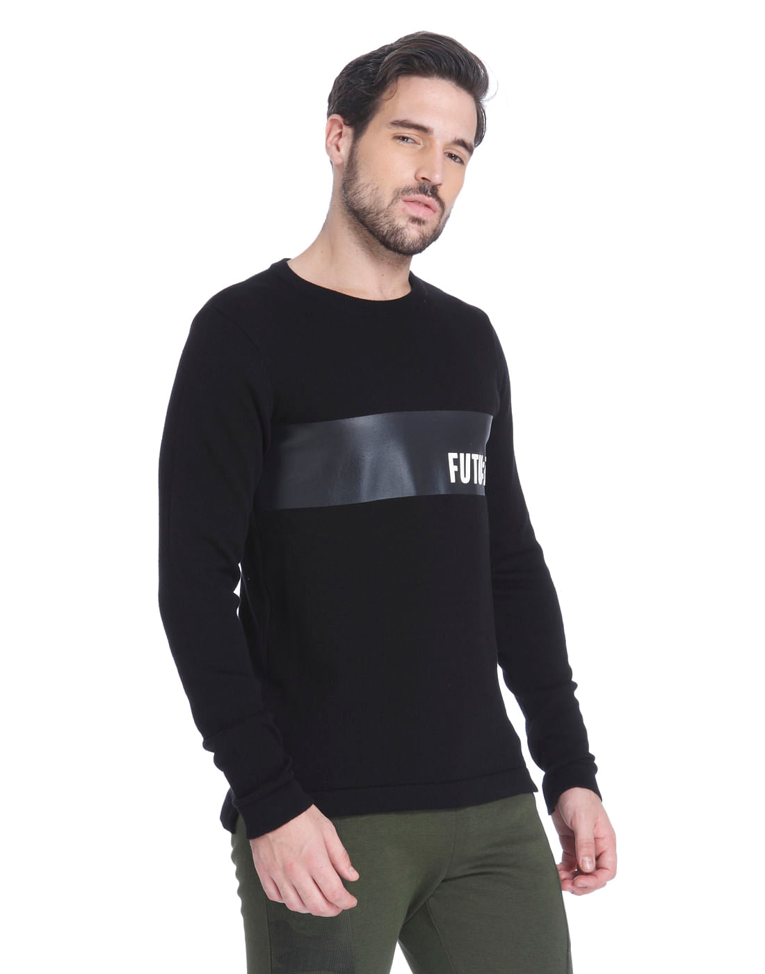 Black Placement Print Pullover