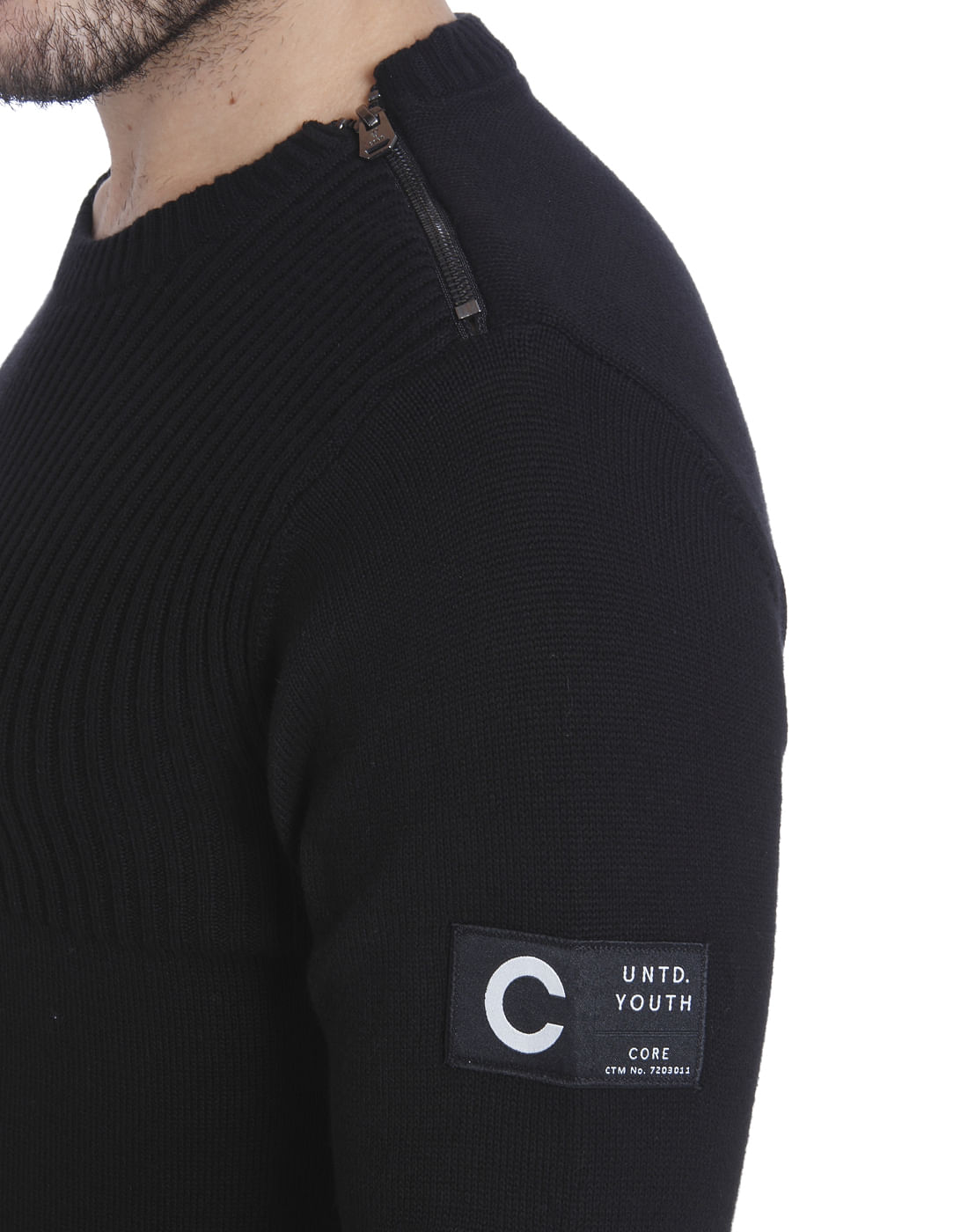 Black Shoulder Zip Knit Pullover