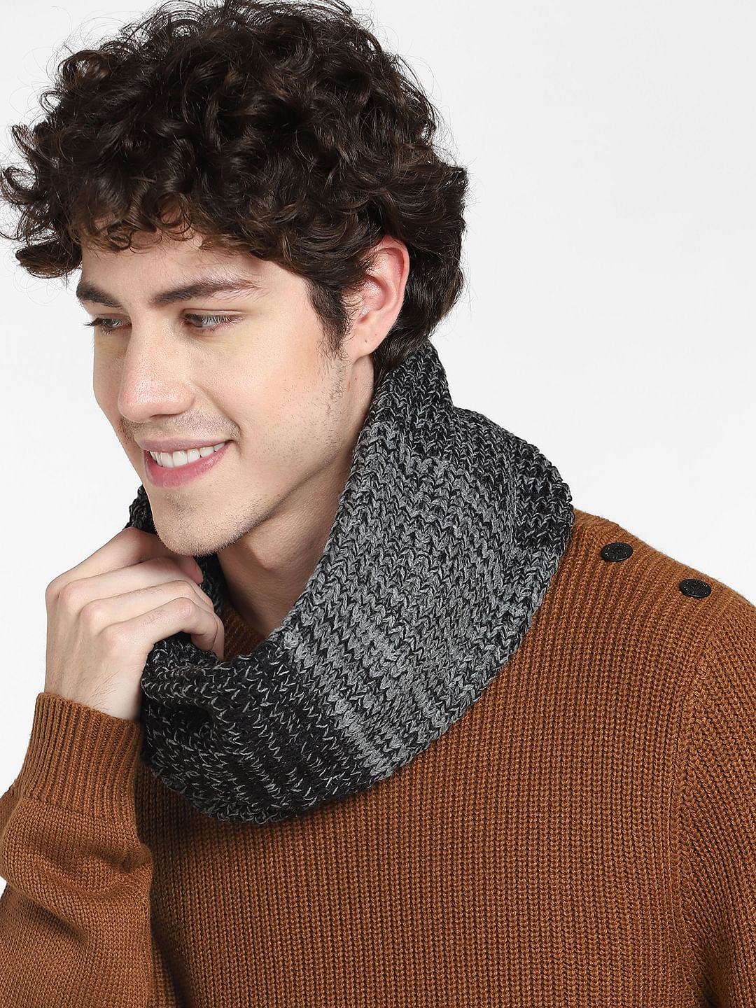 Black Knit Tube Scarf - ONE
