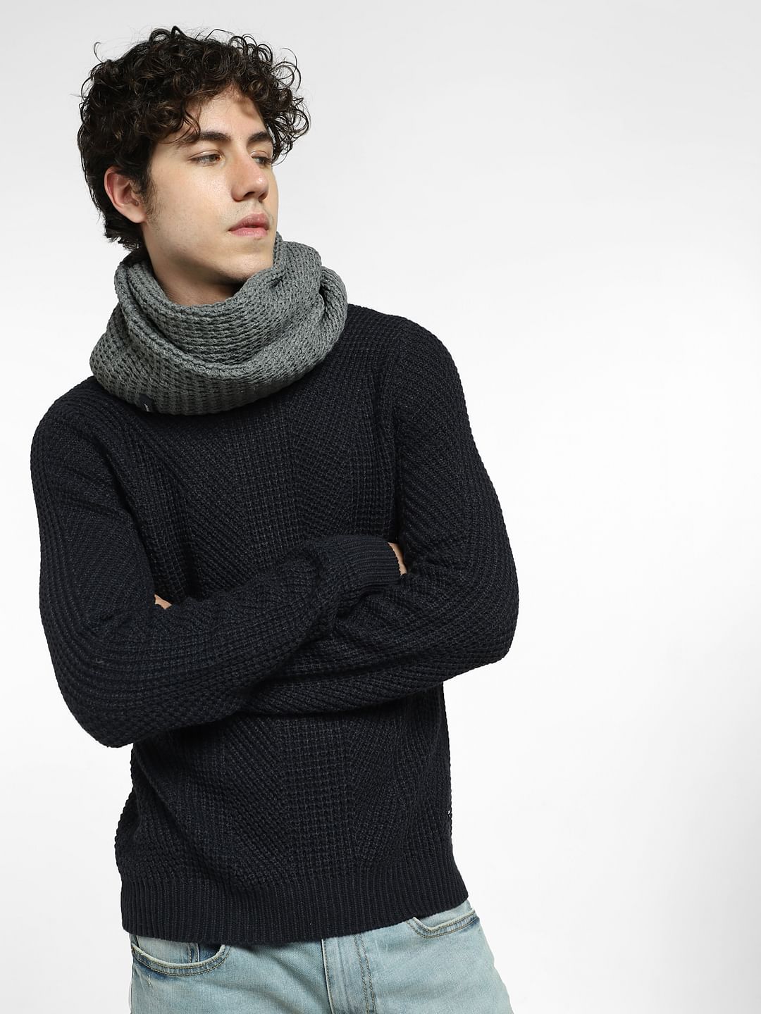 Grey Knit Tube Scarf - ONE