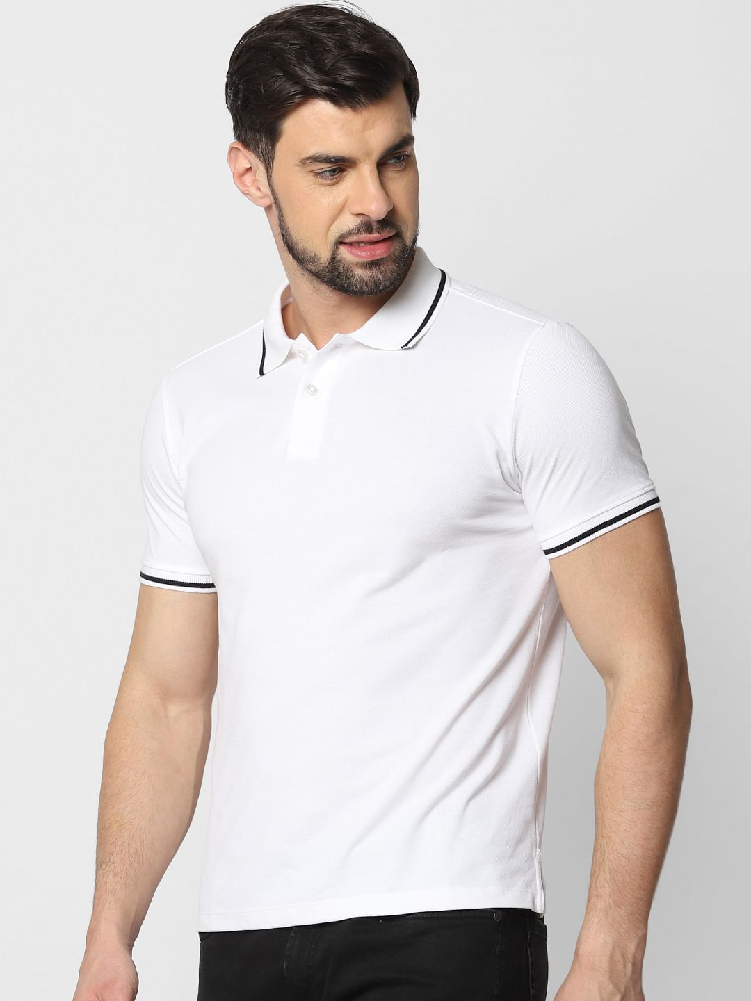 White Contrast Tipping Polo T-Shirt