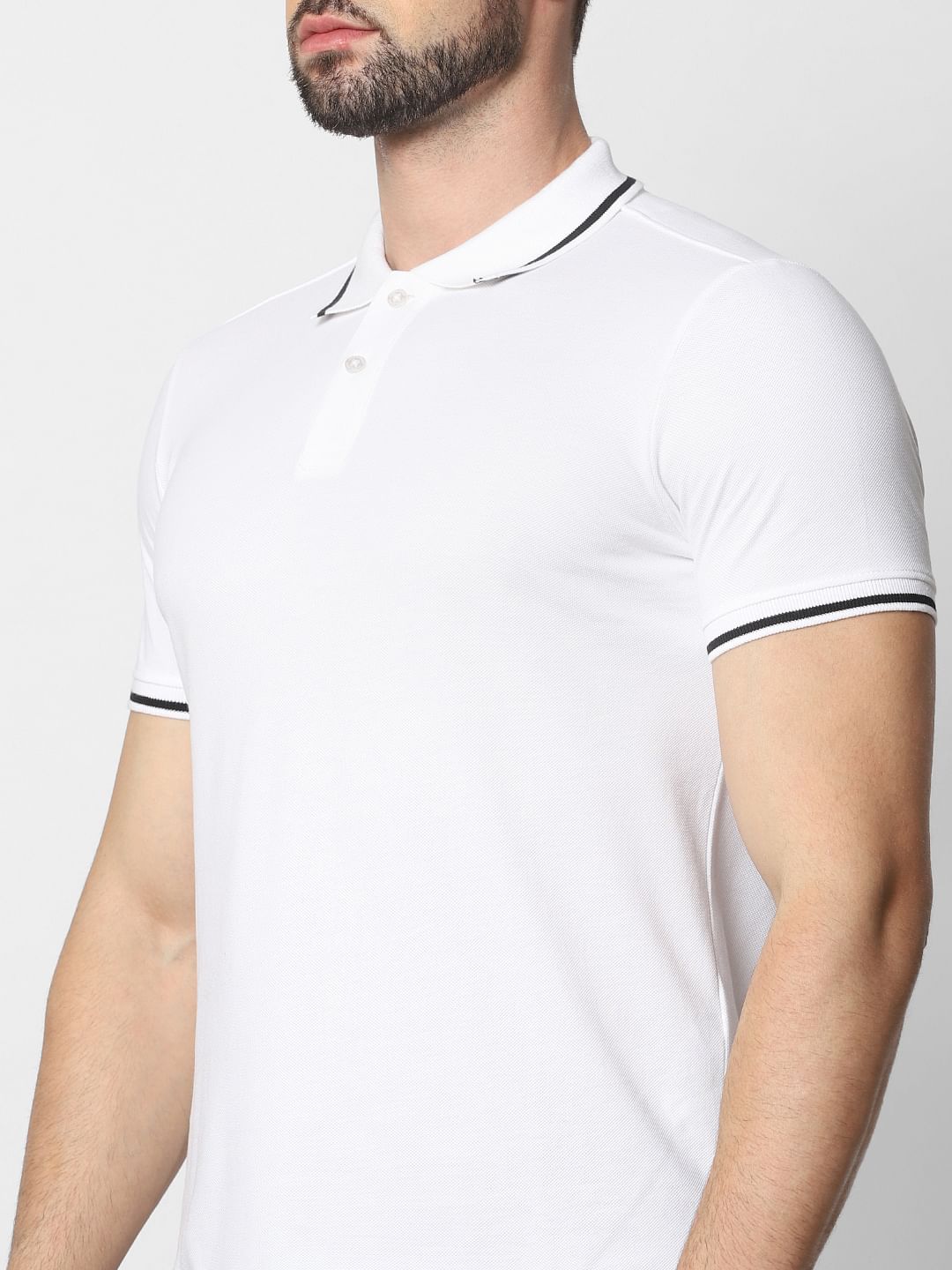 White Contrast Tipping Polo T-Shirt