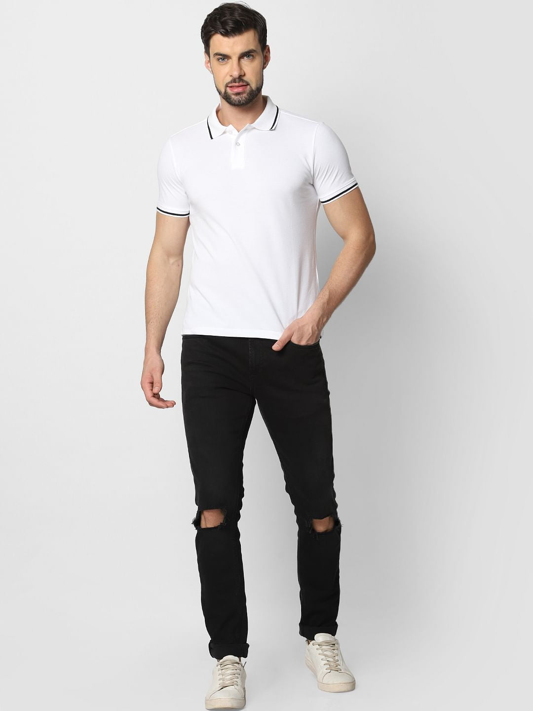 White Contrast Tipping Polo T-Shirt