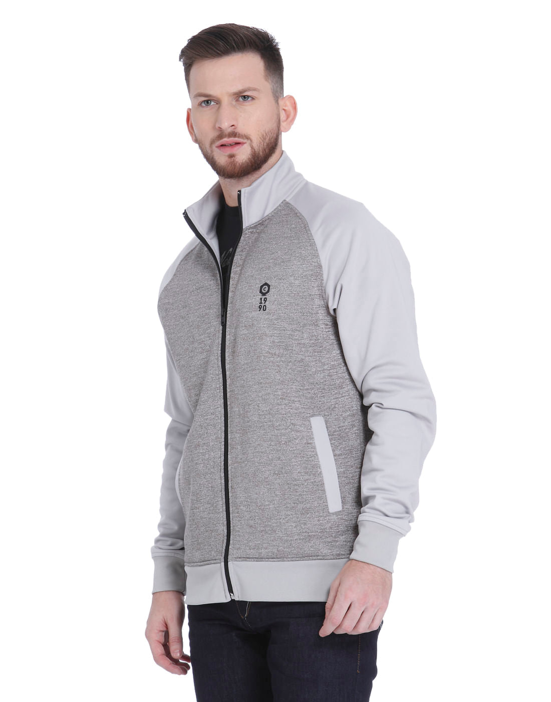 Grey High Neck Zip Up Sweatshirt