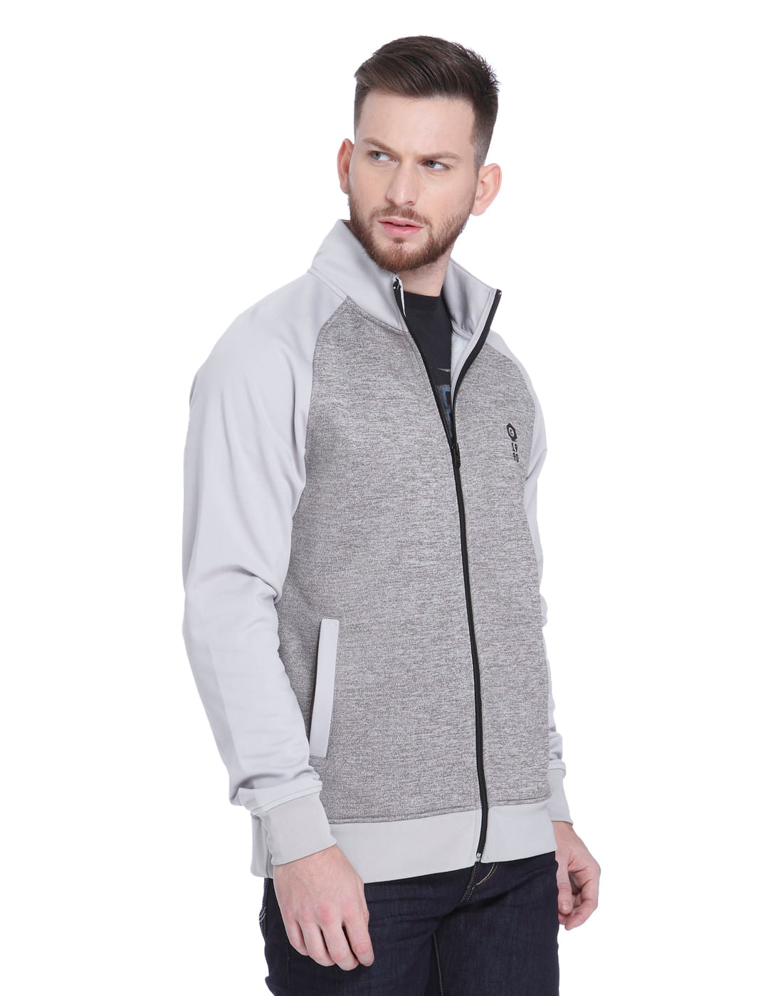 Grey High Neck Zip Up Sweatshirt