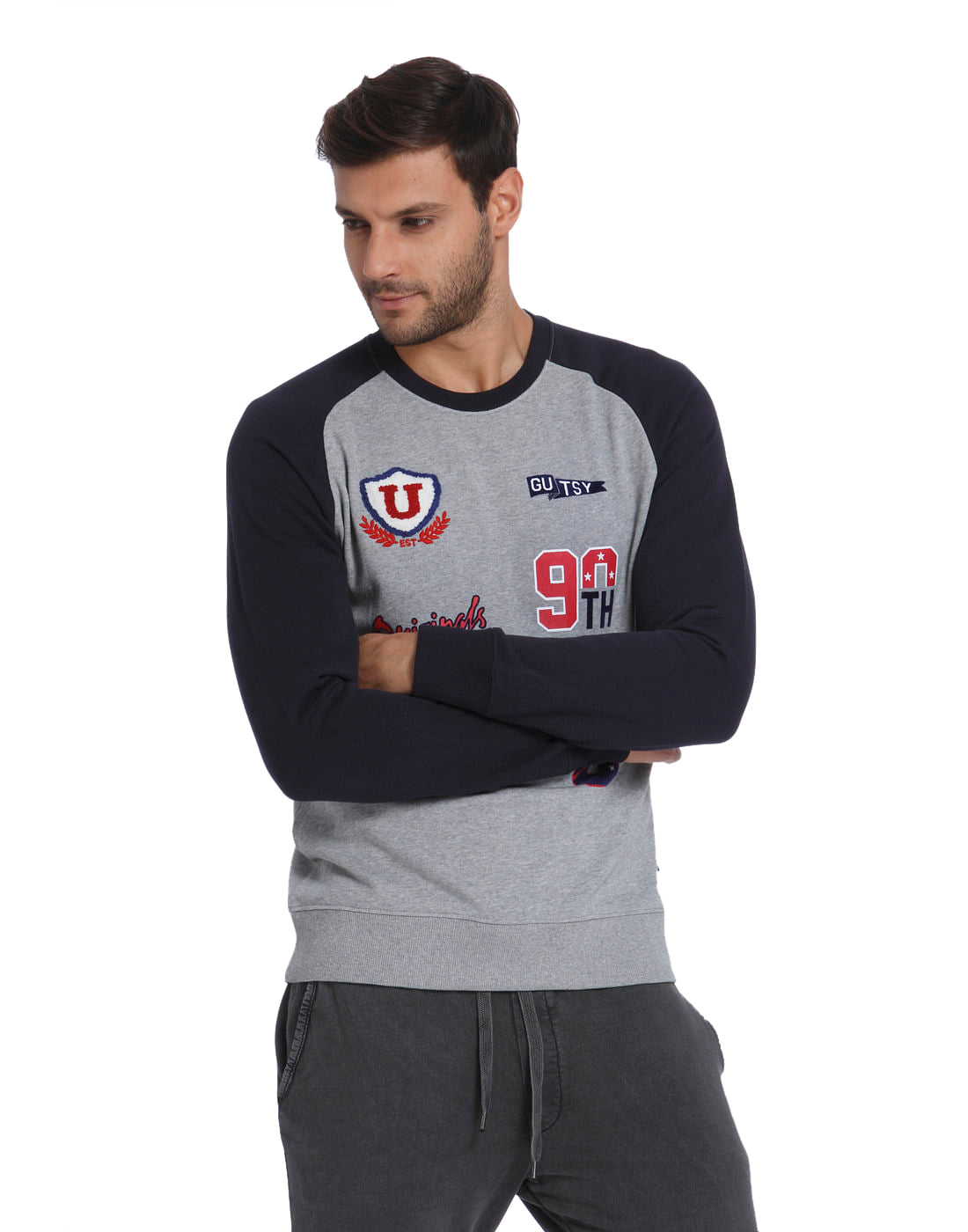 Grey Patch Print Sweatshirt - S