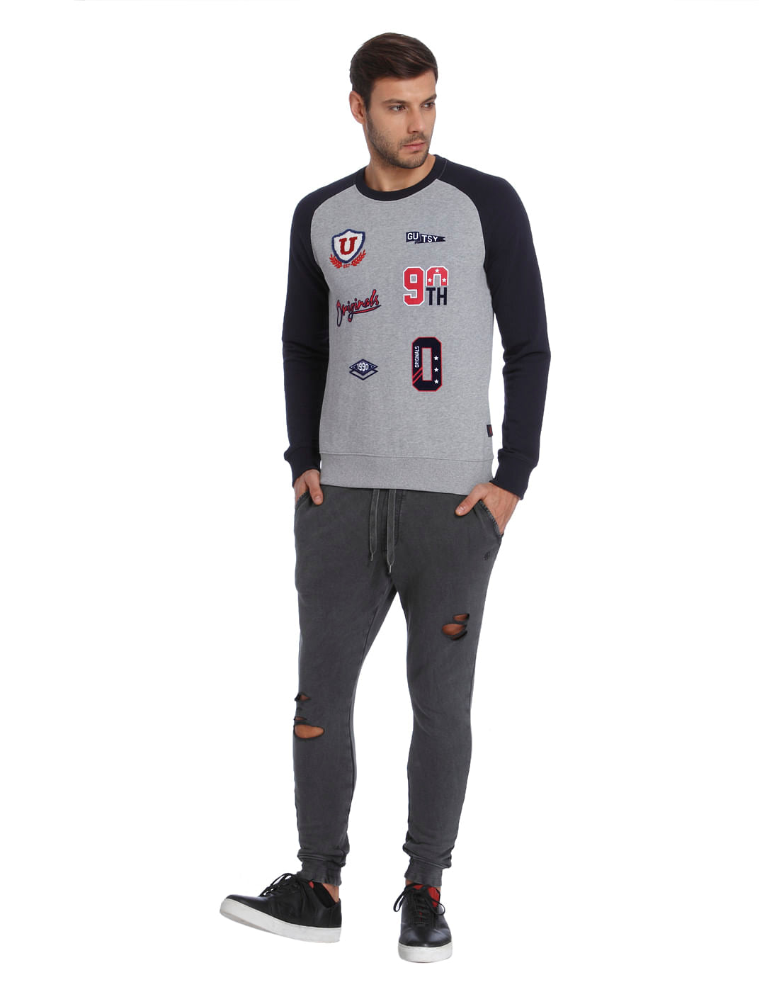Grey Patch Print Sweatshirt