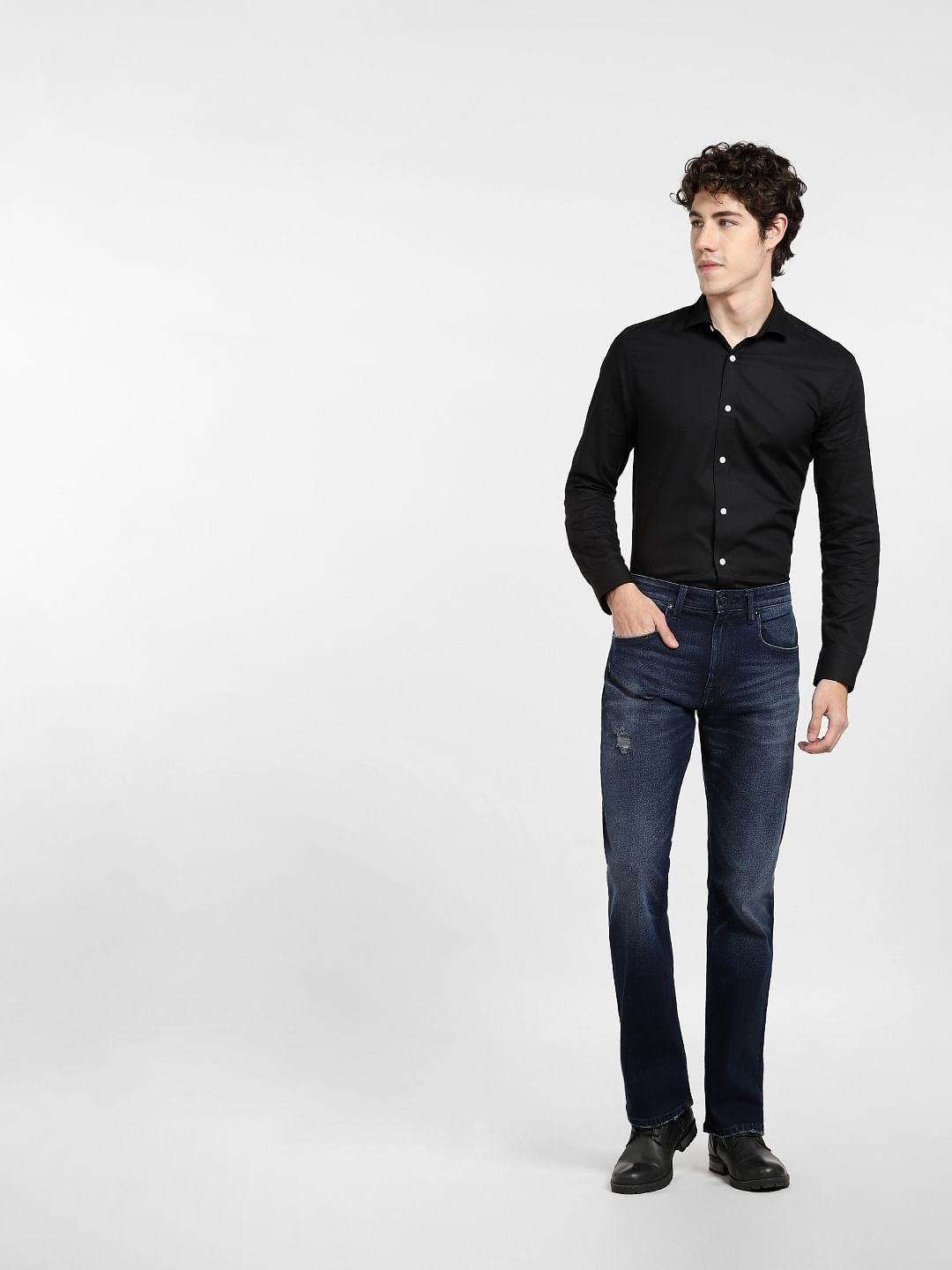Black Dobby Full Sleeves Shirt - S