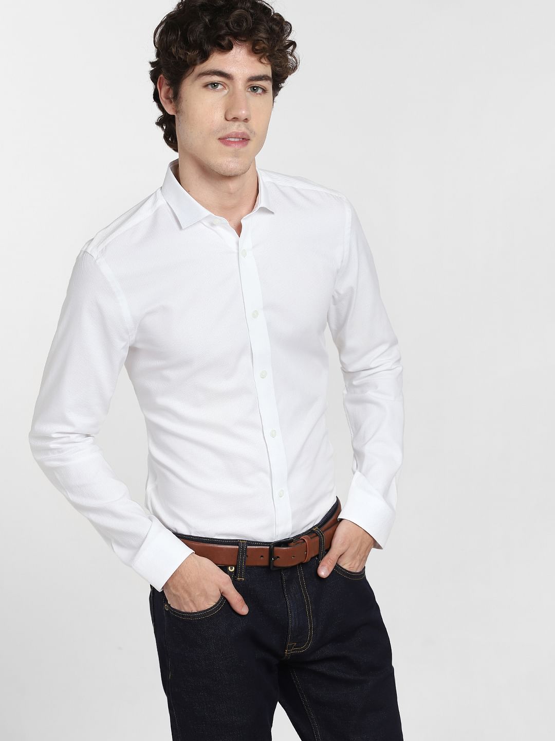 White Dobby Full Sleeves Shirt