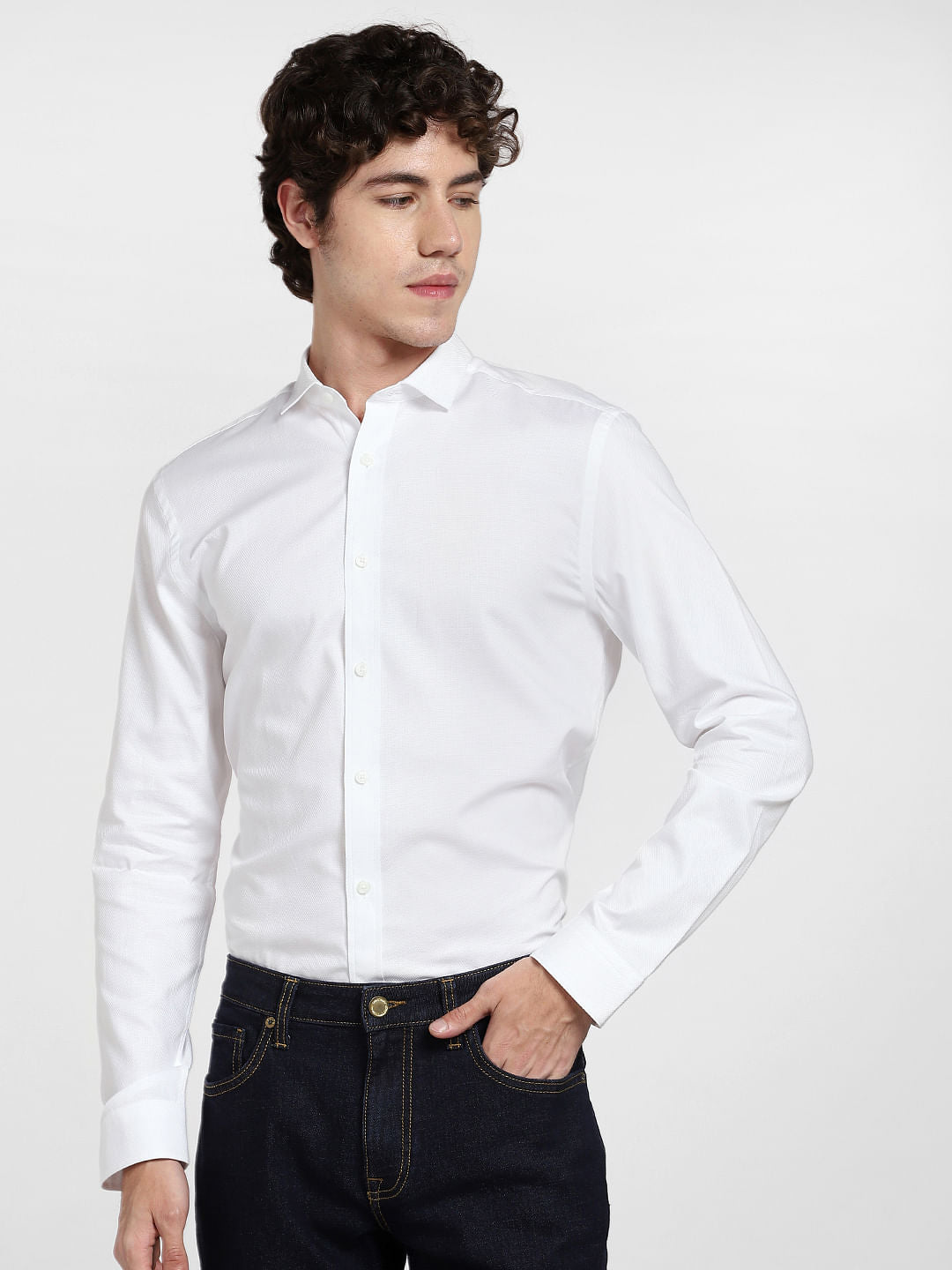 White Dobby Full Sleeves Shirt