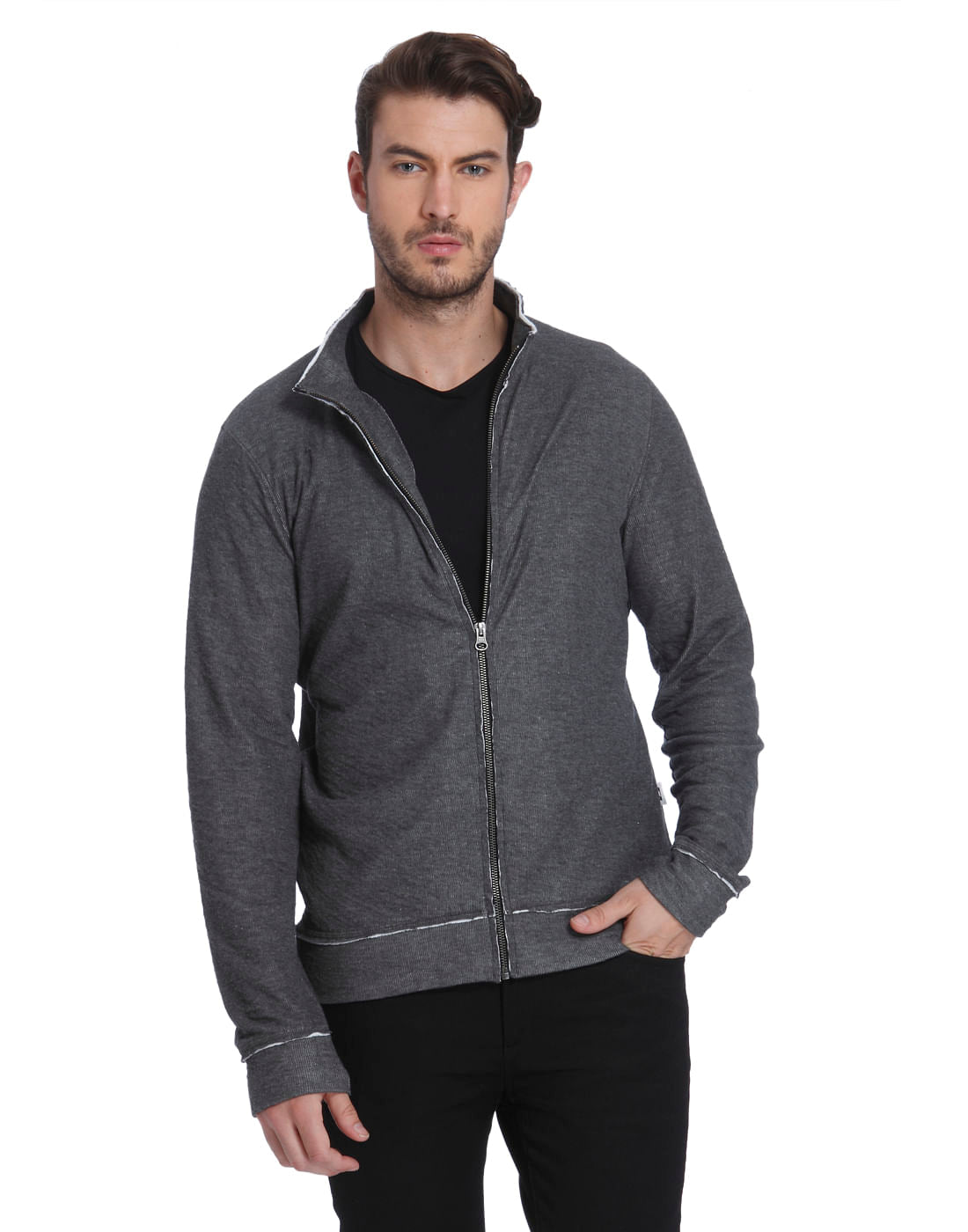 Grey Zip Up Sweatshirt - S