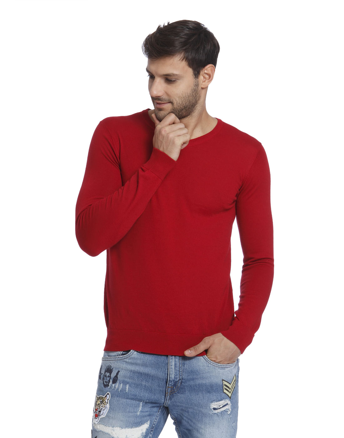 Red V Neck Pullover - S