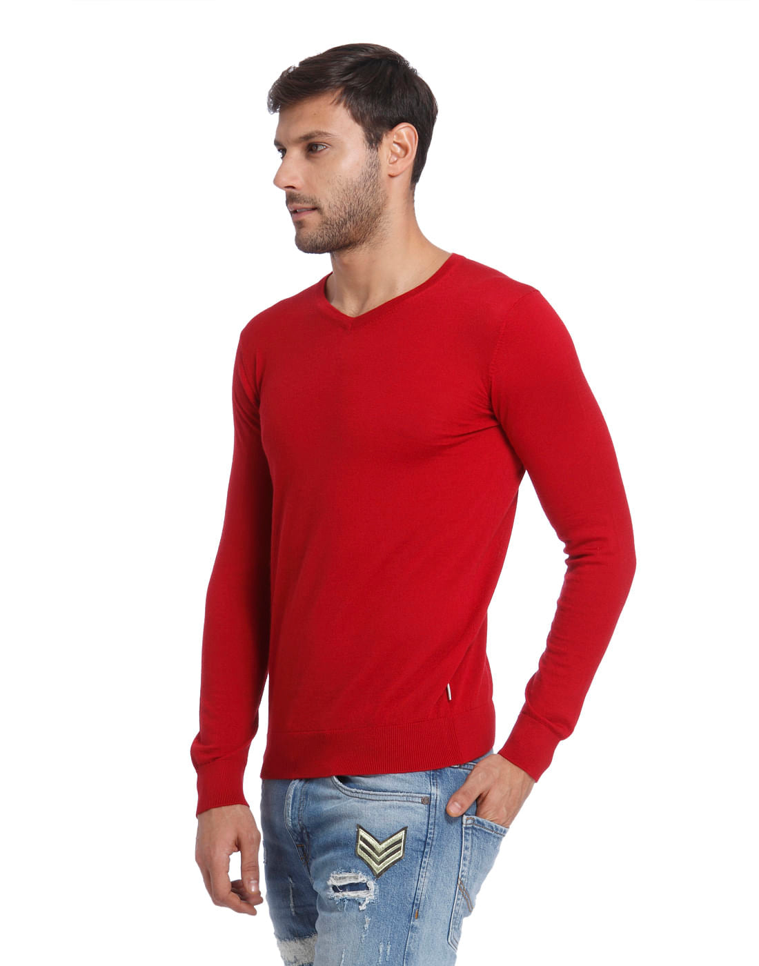 Red V Neck Pullover