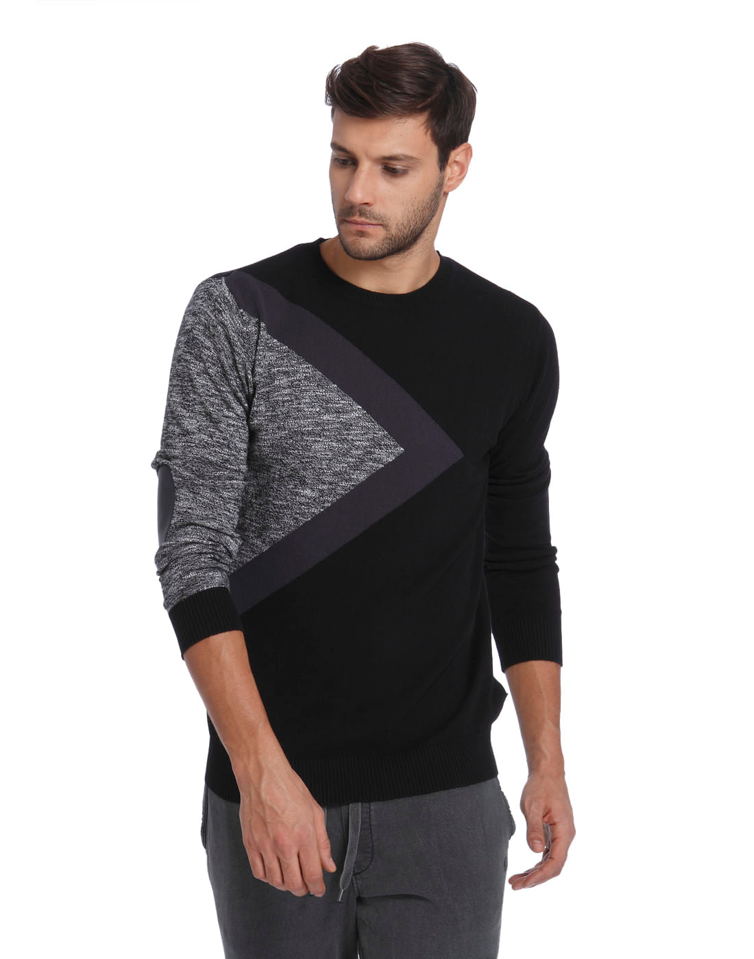 Black Colourblocked Pullover - S