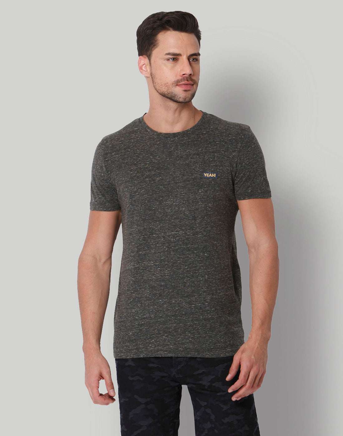 Black Printed Crew Neck T-Shirt - S