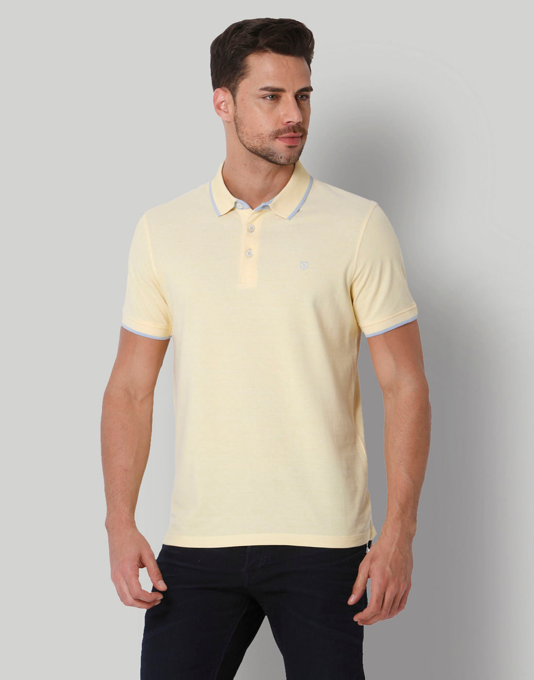 Yellow Contrast Tipping Polo Neck T-Shirt - S