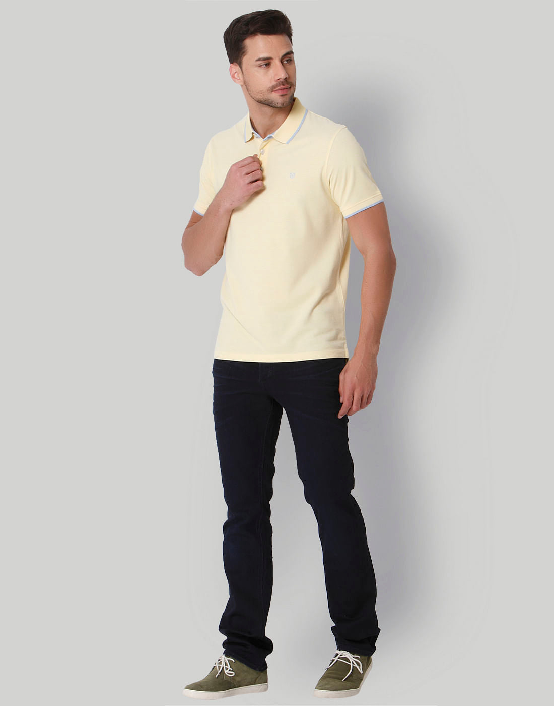 Yellow Contrast Tipping Polo Neck T-Shirt