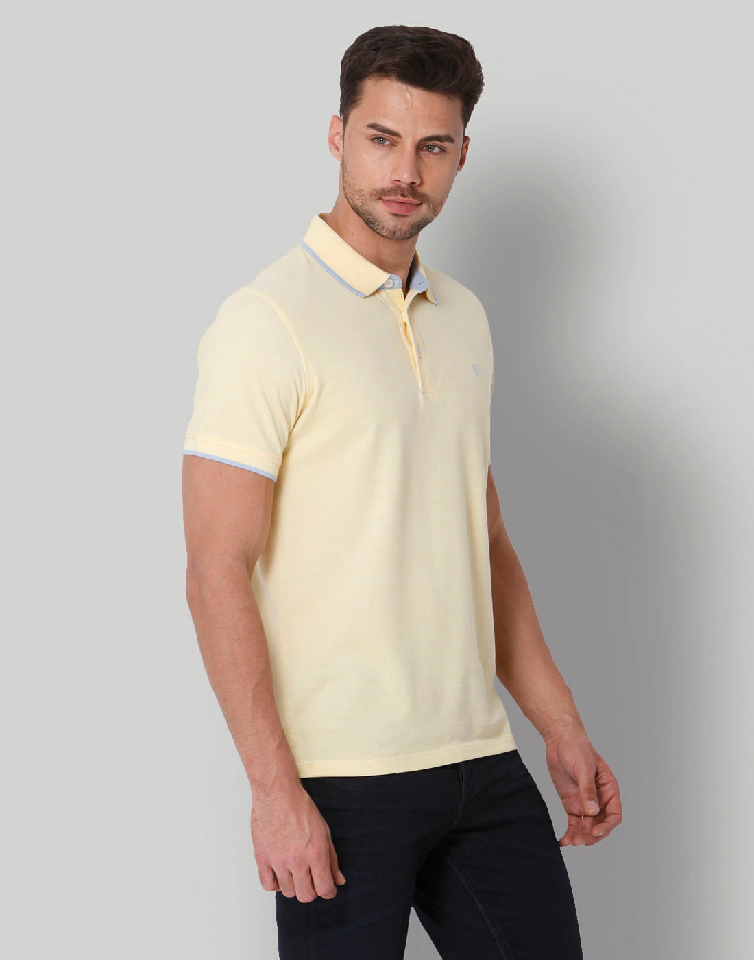 Yellow Contrast Tipping Polo Neck T-Shirt
