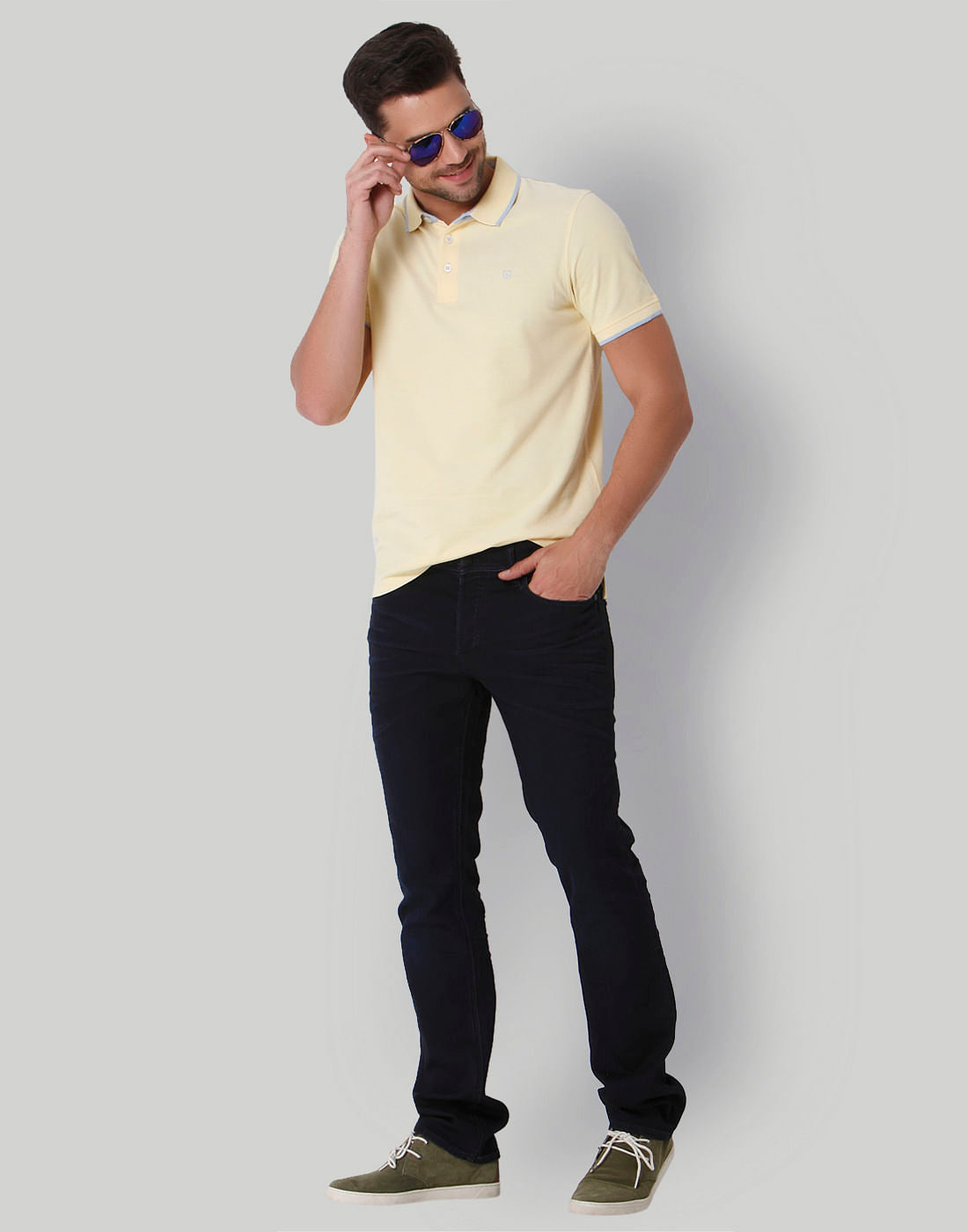 Yellow Contrast Tipping Polo Neck T-Shirt