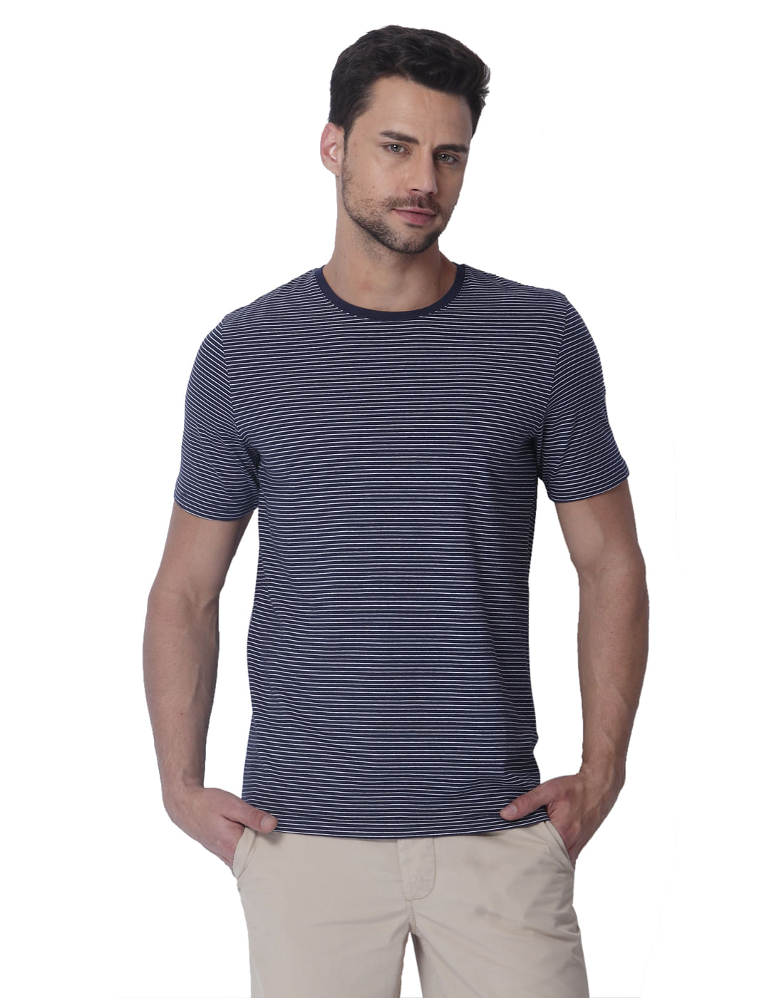 Blue Striped Crew Neck T-Shirt - S