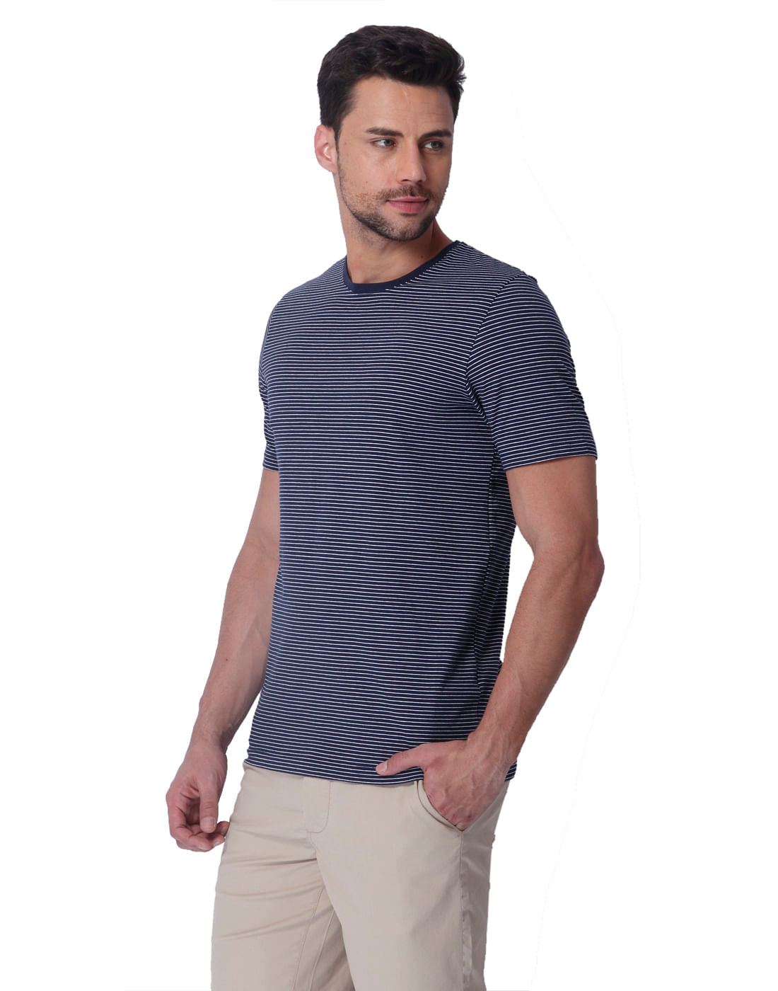 Blue Striped Crew Neck T-Shirt