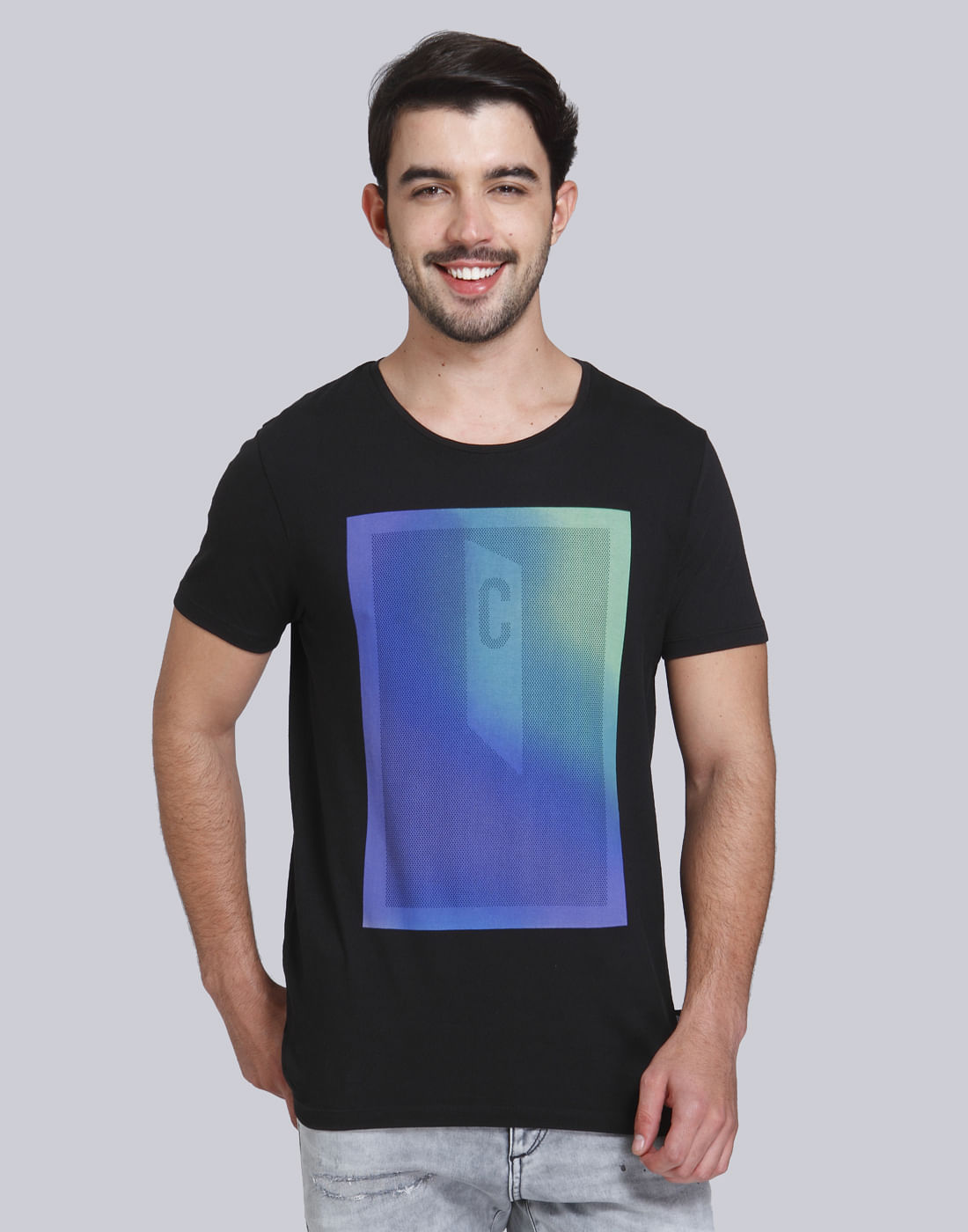 Black Graphic Print Crew Neck T-Shirt - S