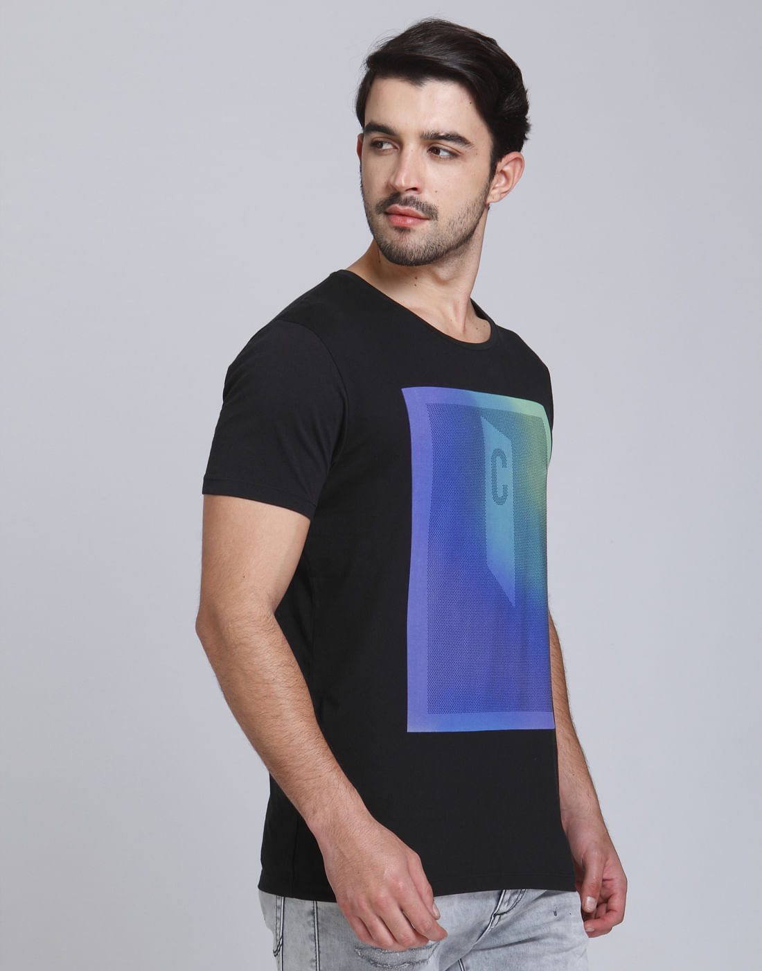 Black Graphic Print Crew Neck T-Shirt
